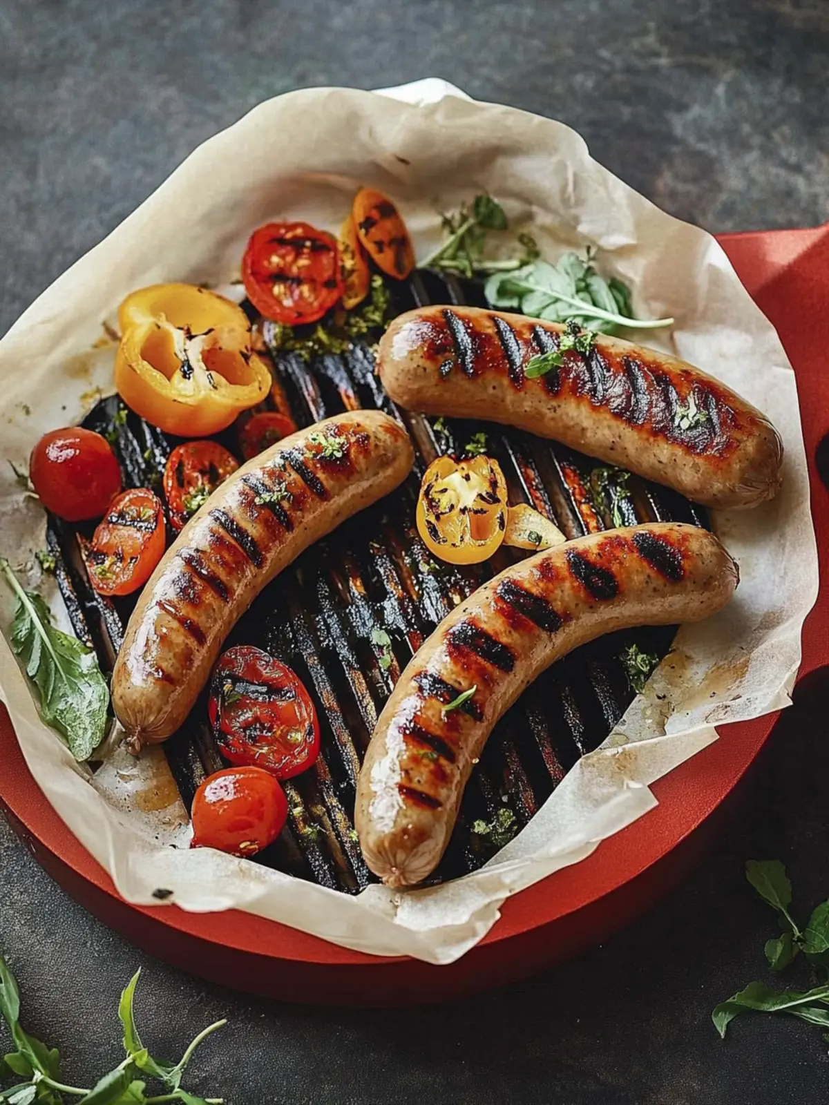 Kalbsbratwurst und Gemüse vom Grill