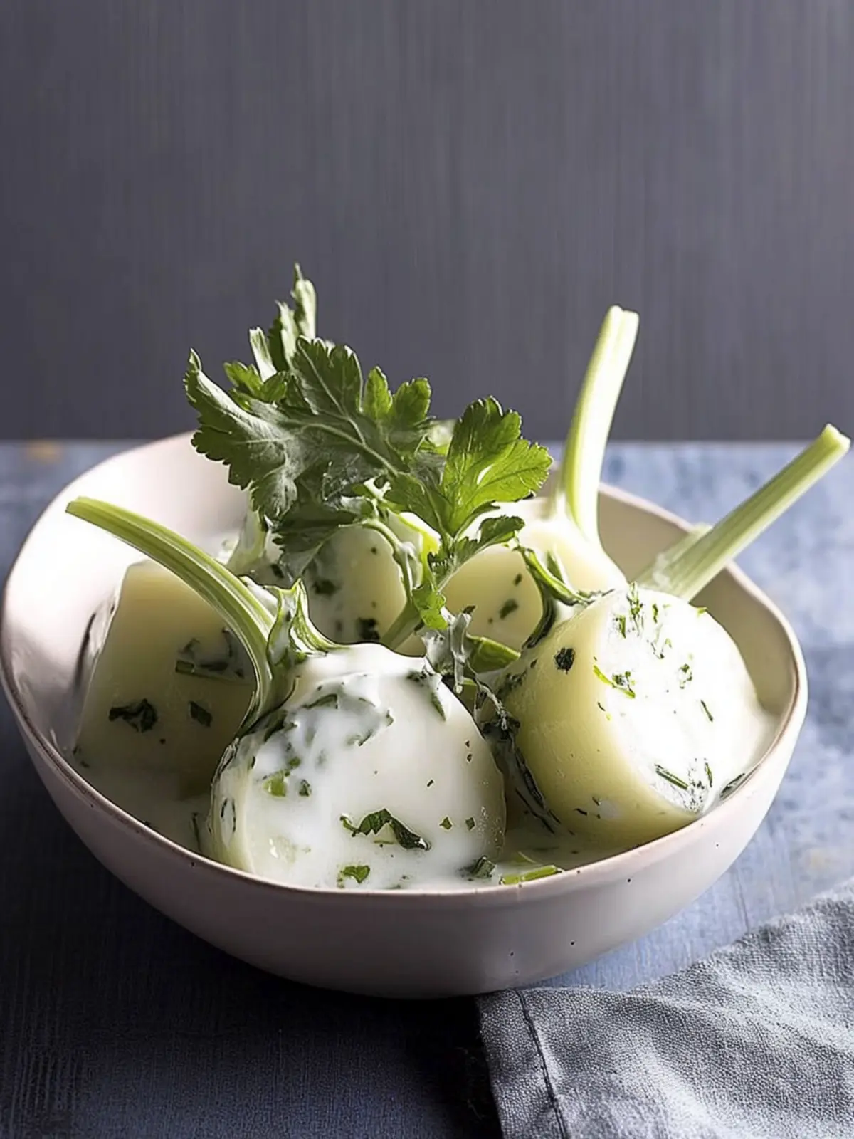 Kohlrabi mit Crème fraîche und Kerbel
