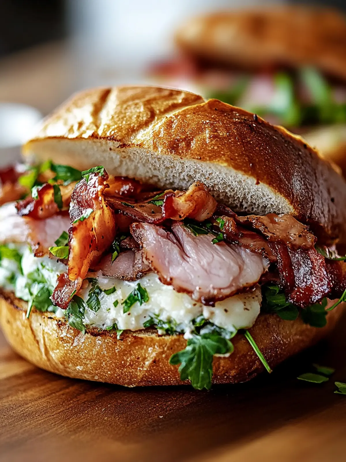 Gehacktes Hähnchen-Rindfleisch-Speck-Ranch-Sandwich