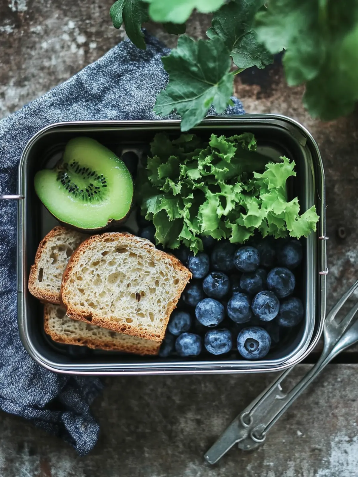 Lunchbox mit Brot und Blaubeeren