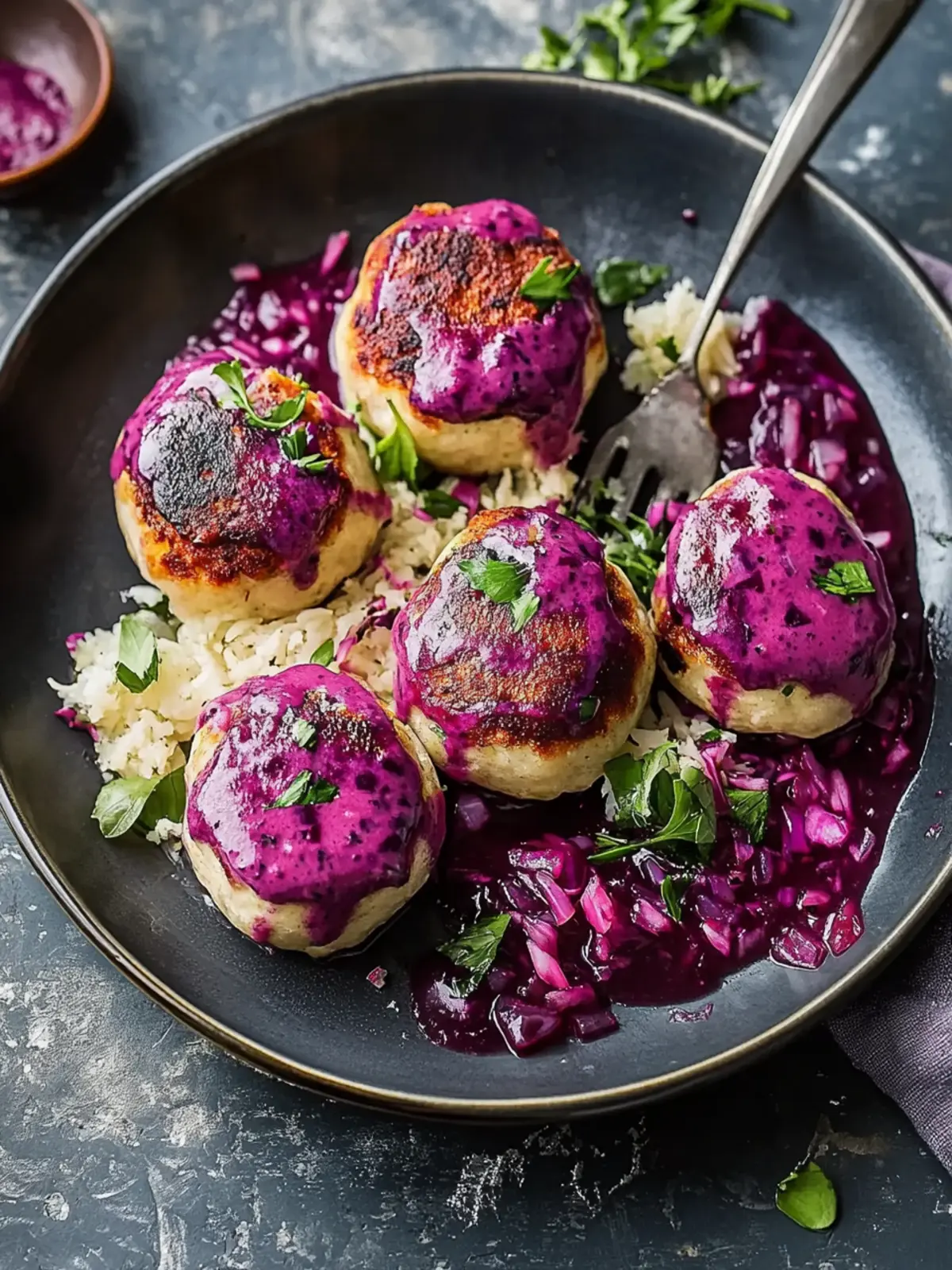 Brezenknödel mit Rotkohl & Rinderspeck Sahnesauce