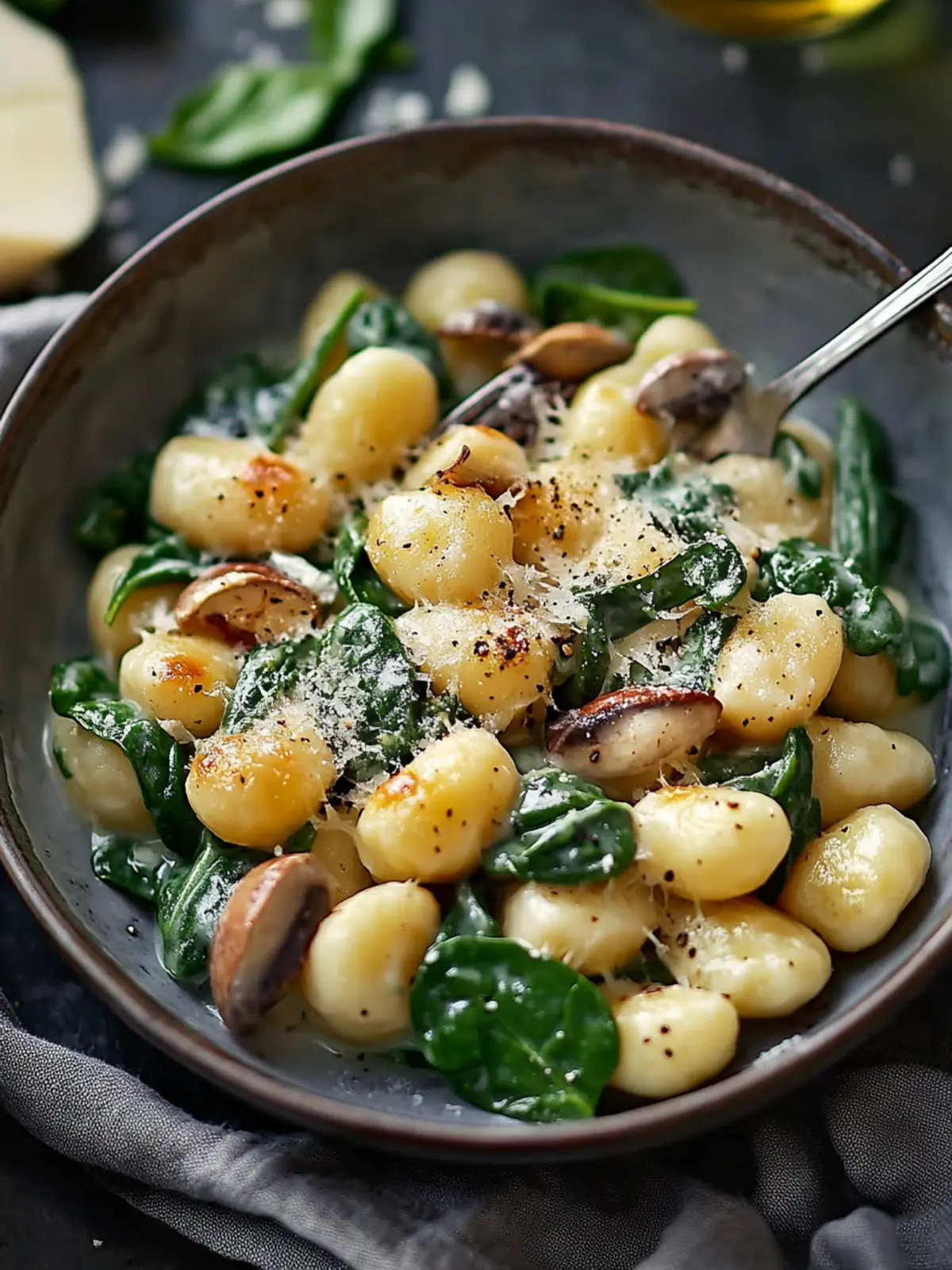 Gnocchi with mushrooms spinach