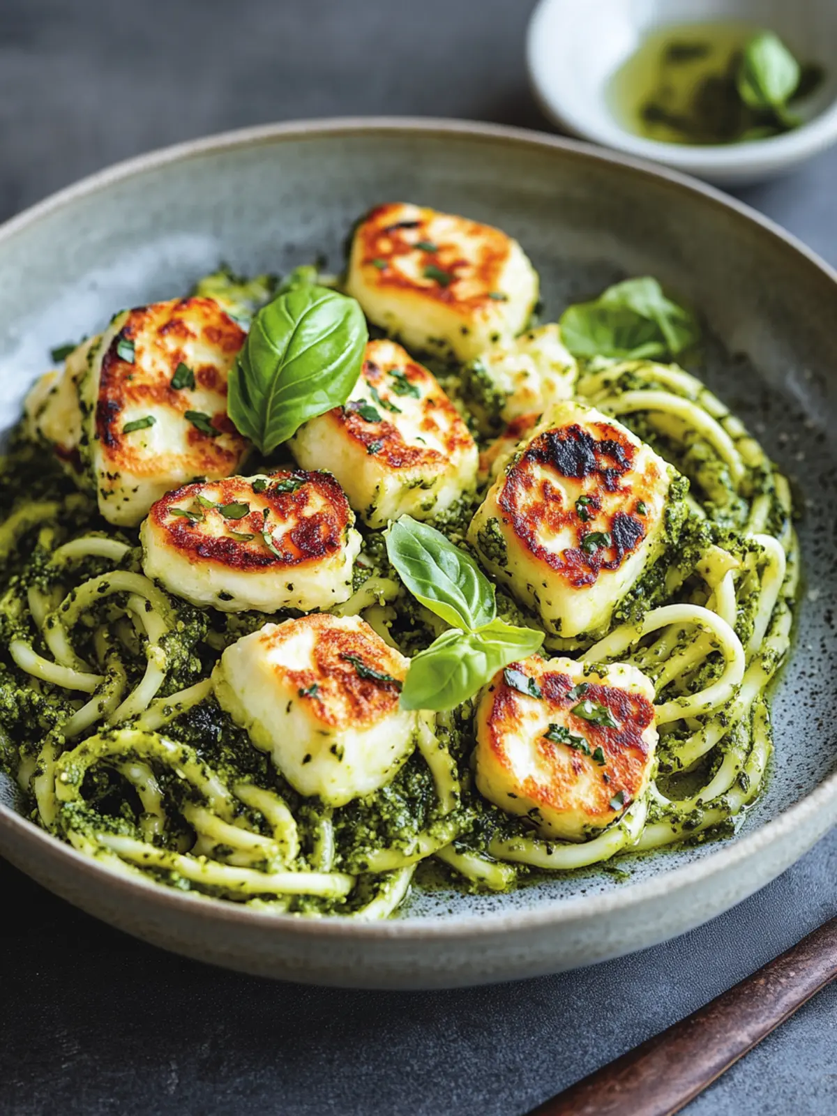 Vegetarian recipes: Halloumi with zucchini pesto pasta