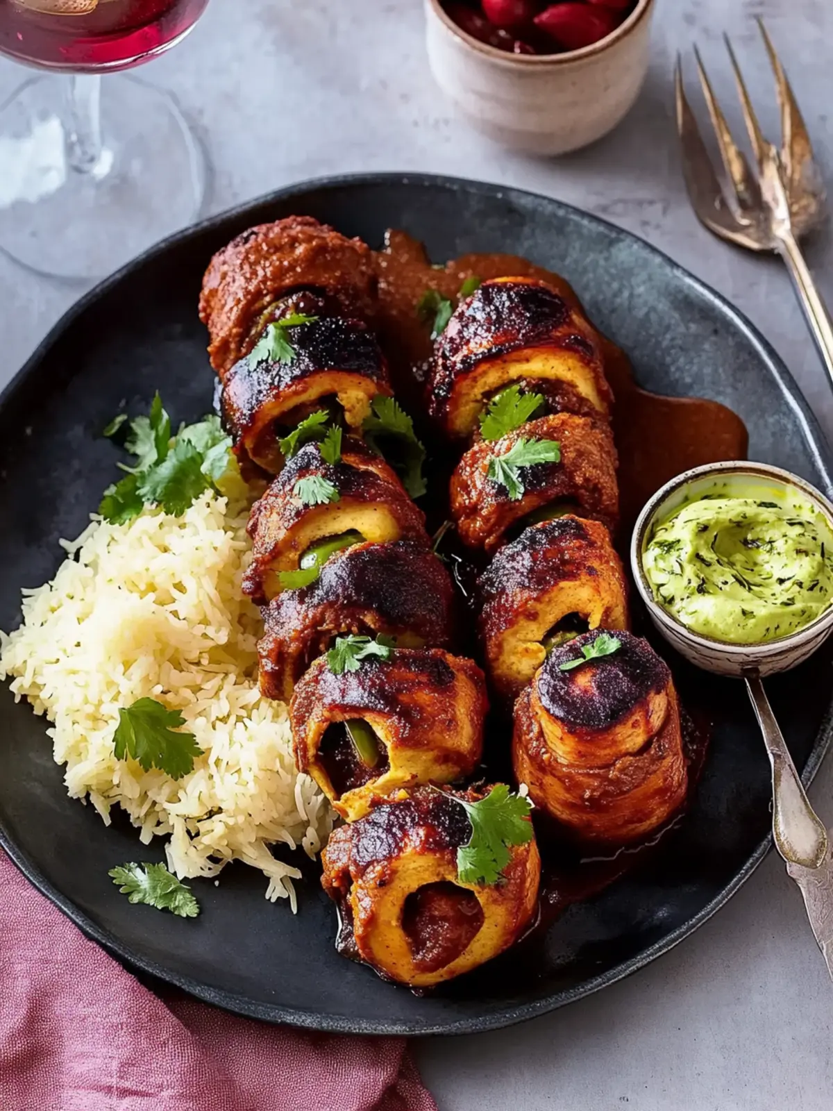 Tandoori-Rouladen mit Rosenkohl-Kartoffelstampf