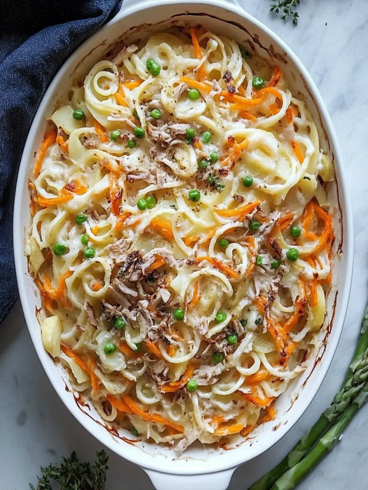 Spiralisierte Steckrüben-Kartoffel-Gratin-Auflauf mit Truthahn