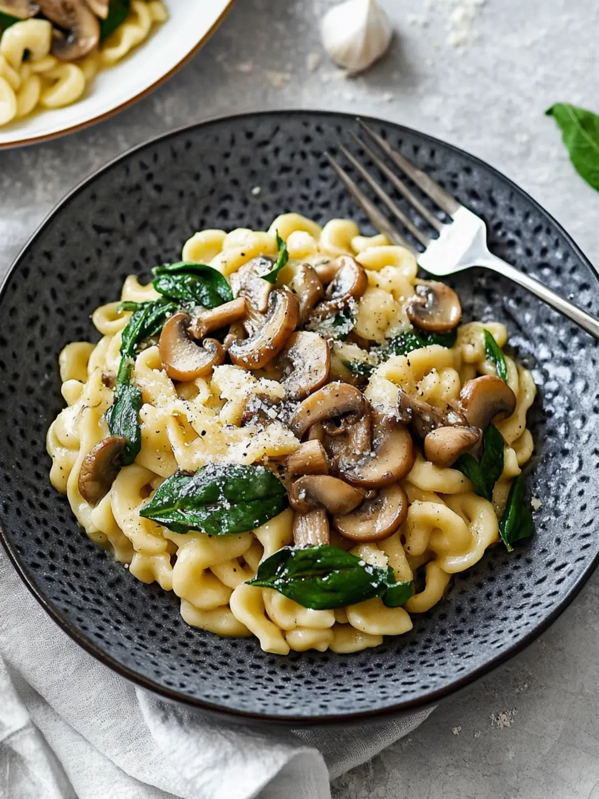 Spätzle mit Champignon-Spinat-Sauce