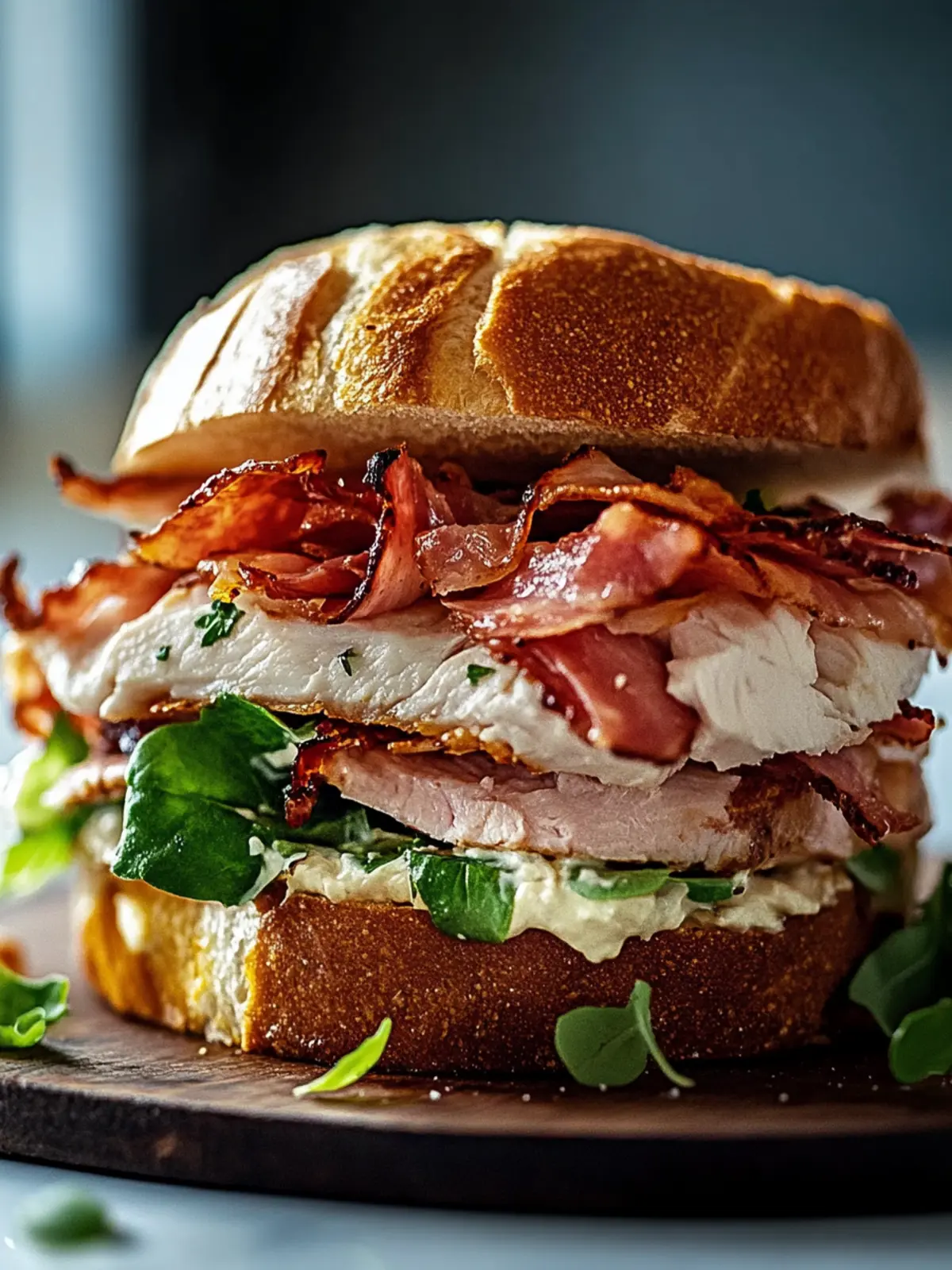 Gehacktes Hähnchen-Rindfleisch-Speck-Ranch-Sandwich