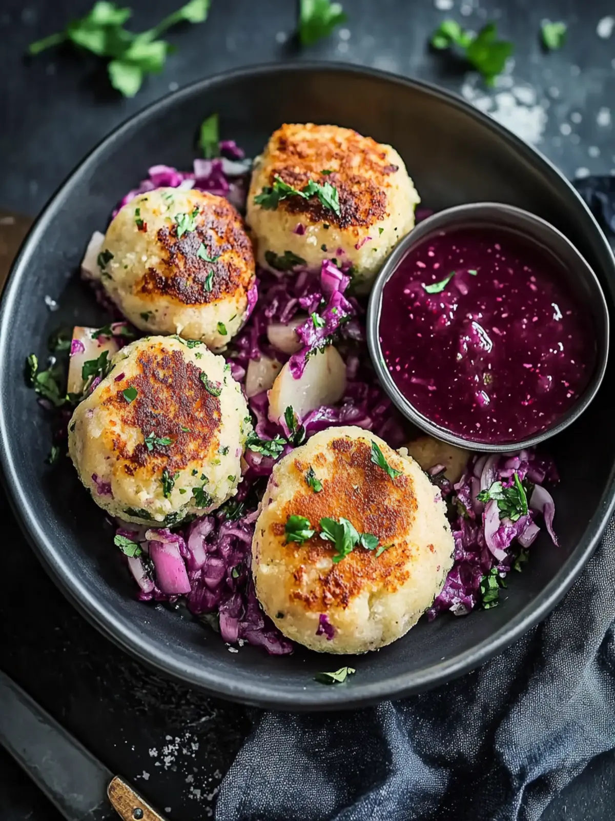 Brezenknödel mit Rotkohl & Rinderspeck Sahnesauce