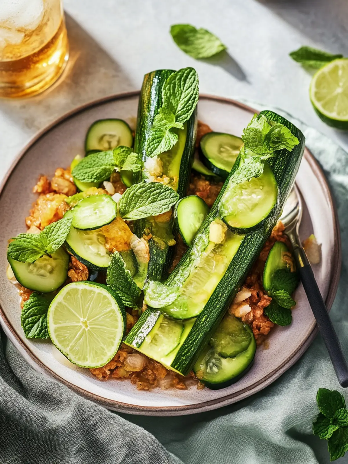 Zucchini with crispy rice and lime
