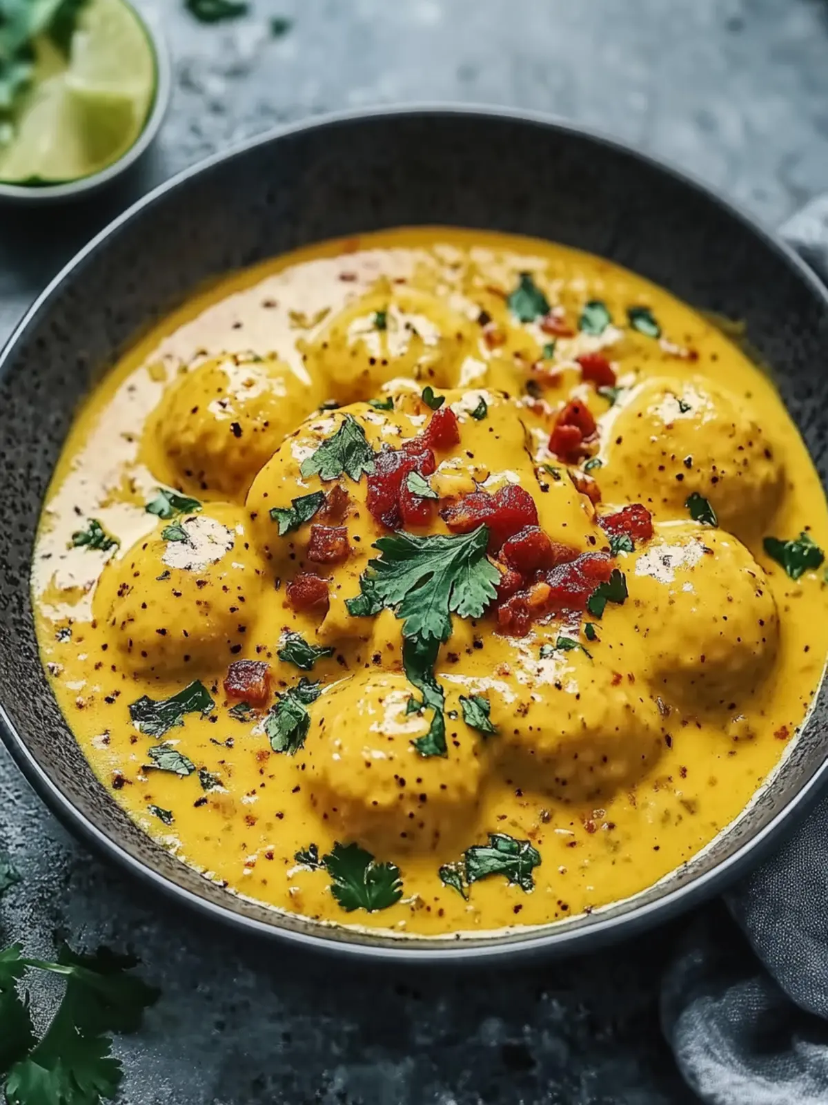 Veganer Linsenkloß in würziger Currysauce genießen