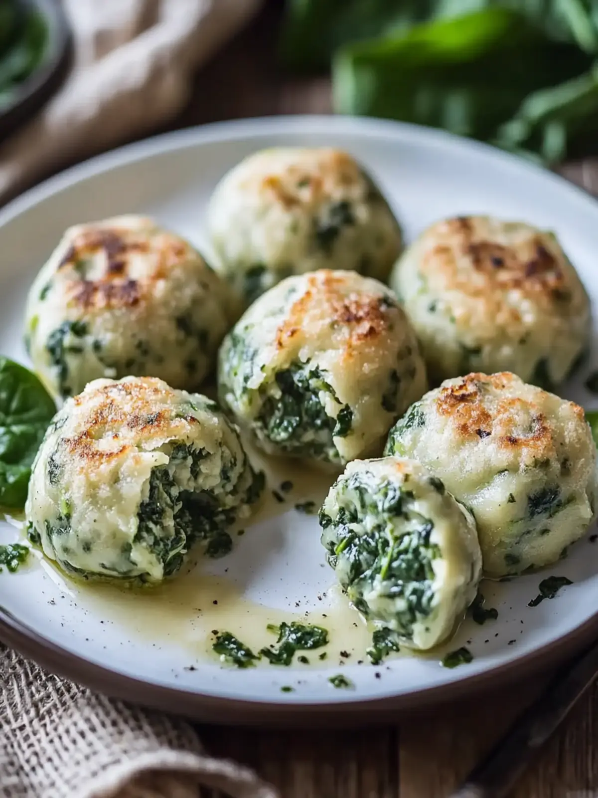 Delicious spinach dumplings with mushroom sauce