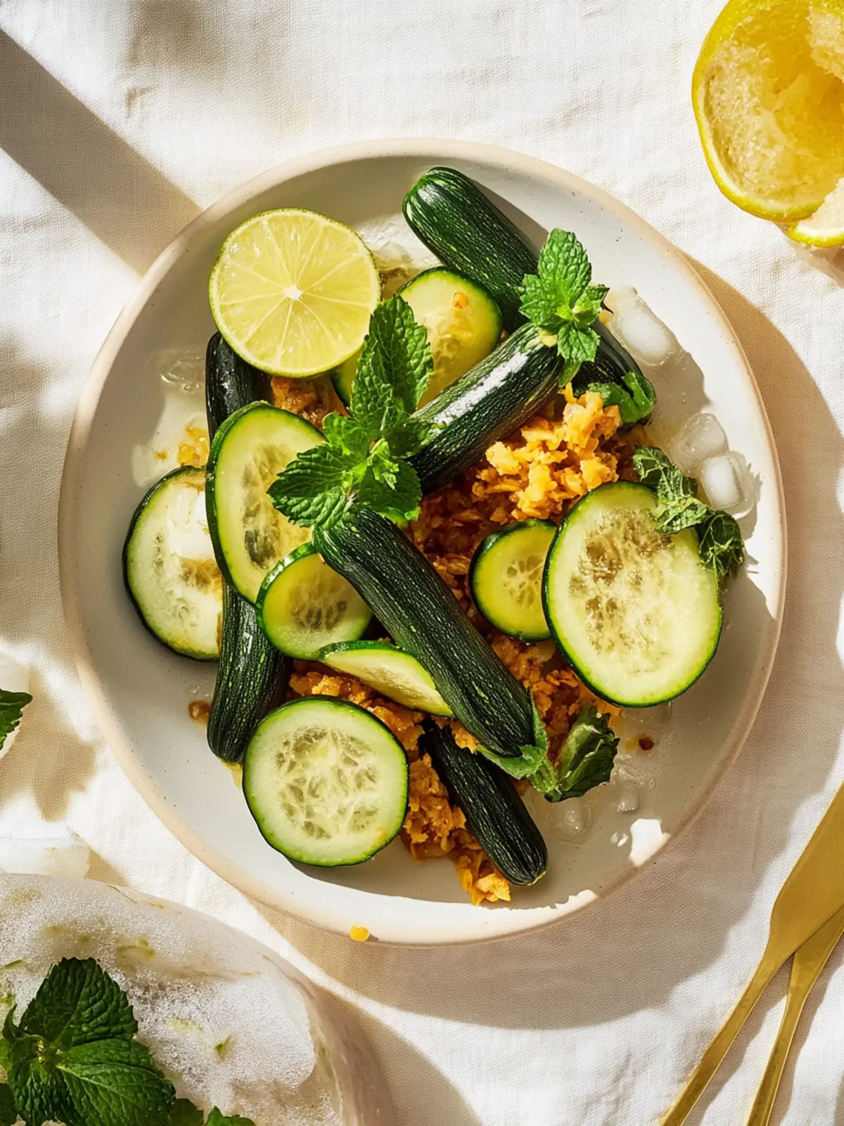 Zucchini with crispy rice and lime