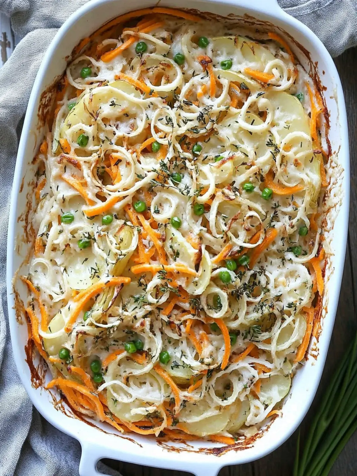Spiralisierte Steckrüben-Kartoffel-Gratin-Auflauf mit Truthahn