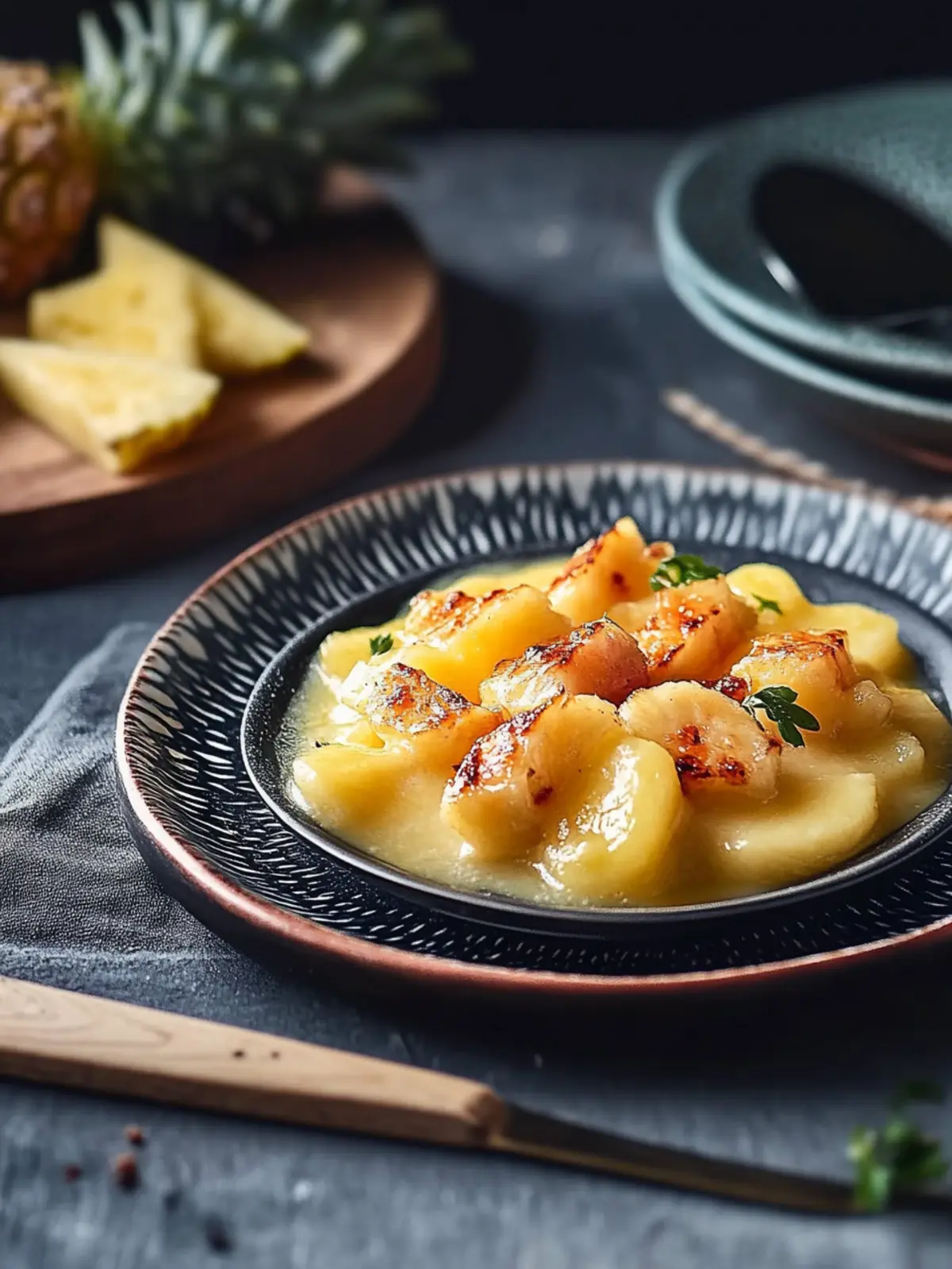 Raclette-Pfännchen mit Garnelen und Ananas