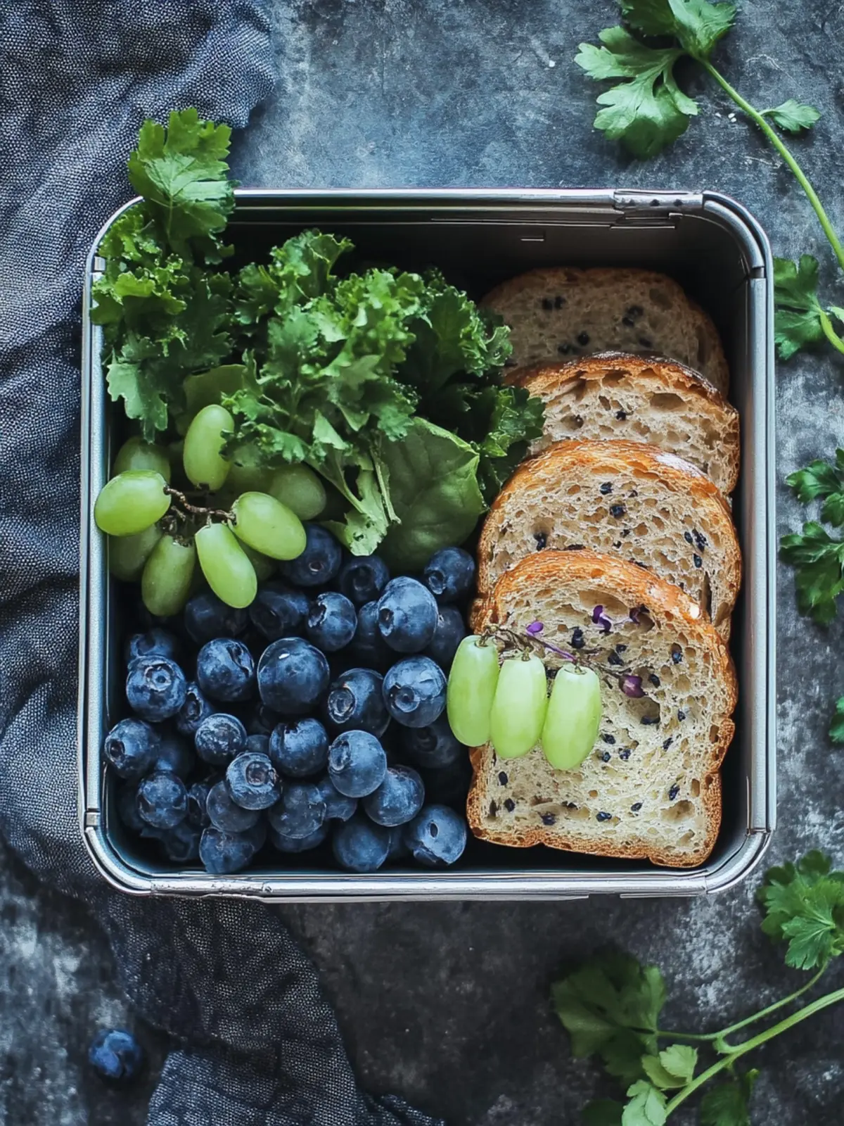 Lunchbox mit Brot und Blaubeeren