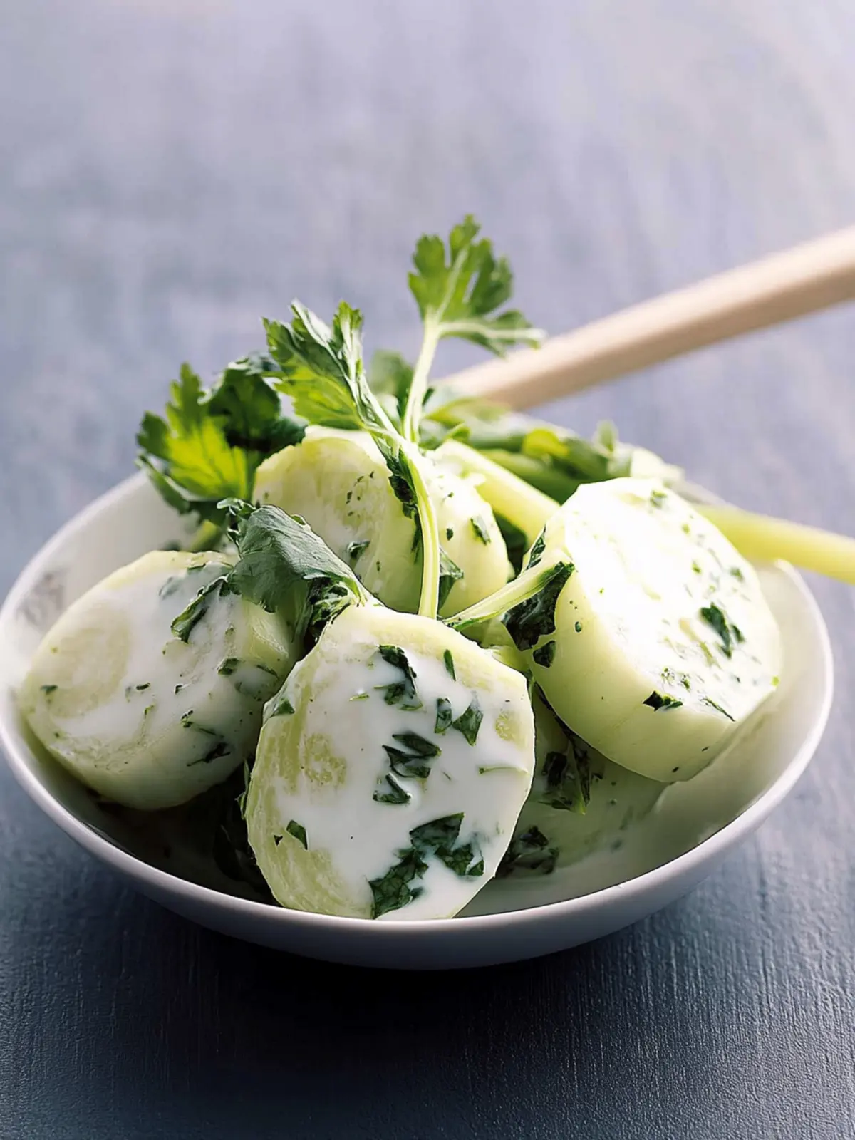 Kohlrabi mit Crème fraîche und Kerbel
