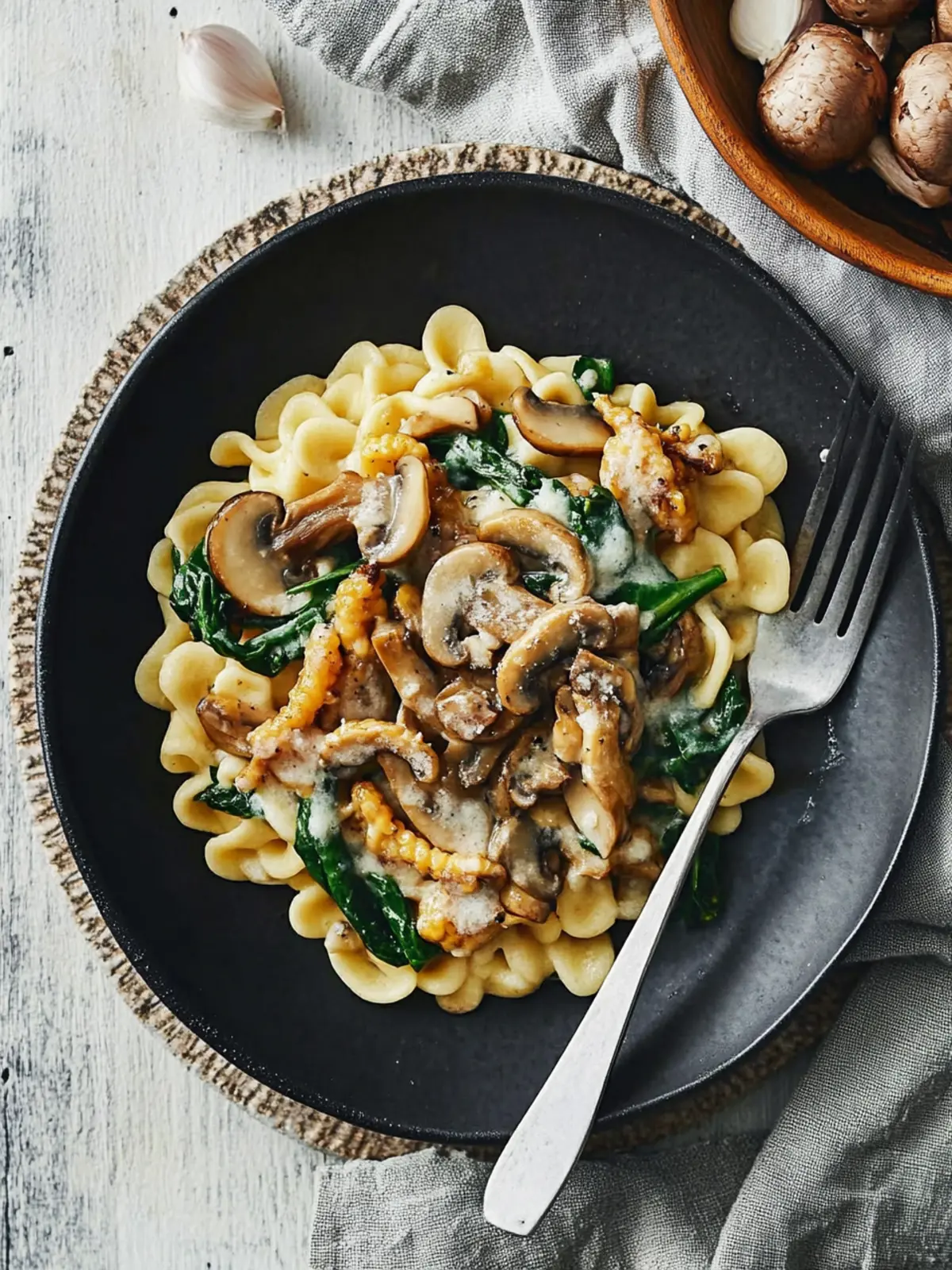 Spätzle mit Champignon-Spinat-Sauce