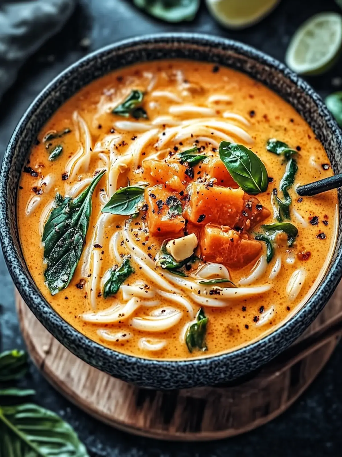 Cremige thailändische rote Curry Udon-Nudeln