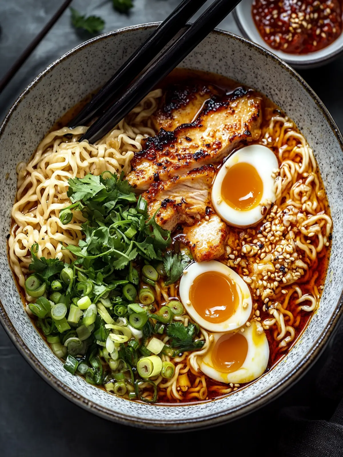 Scharfe Chili-Öl Hühnchen Ramen Schalen