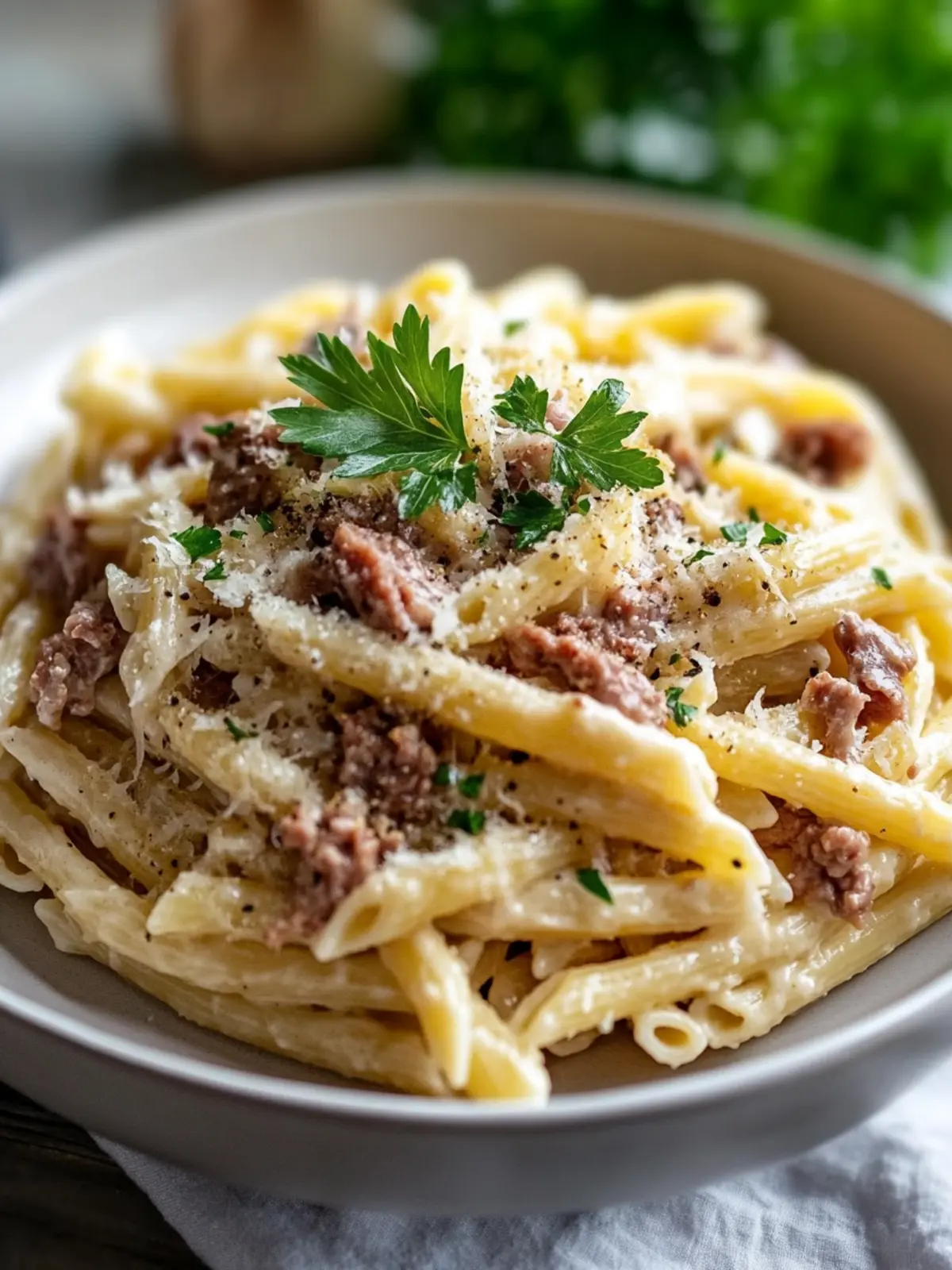 Unwiderstehliche cremige Rindfleisch-Pasta