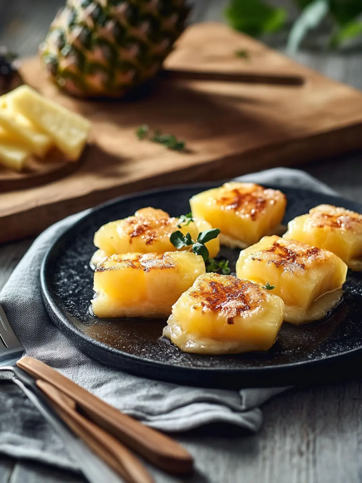 Raclette-Pfännchen mit Garnelen und Ananas