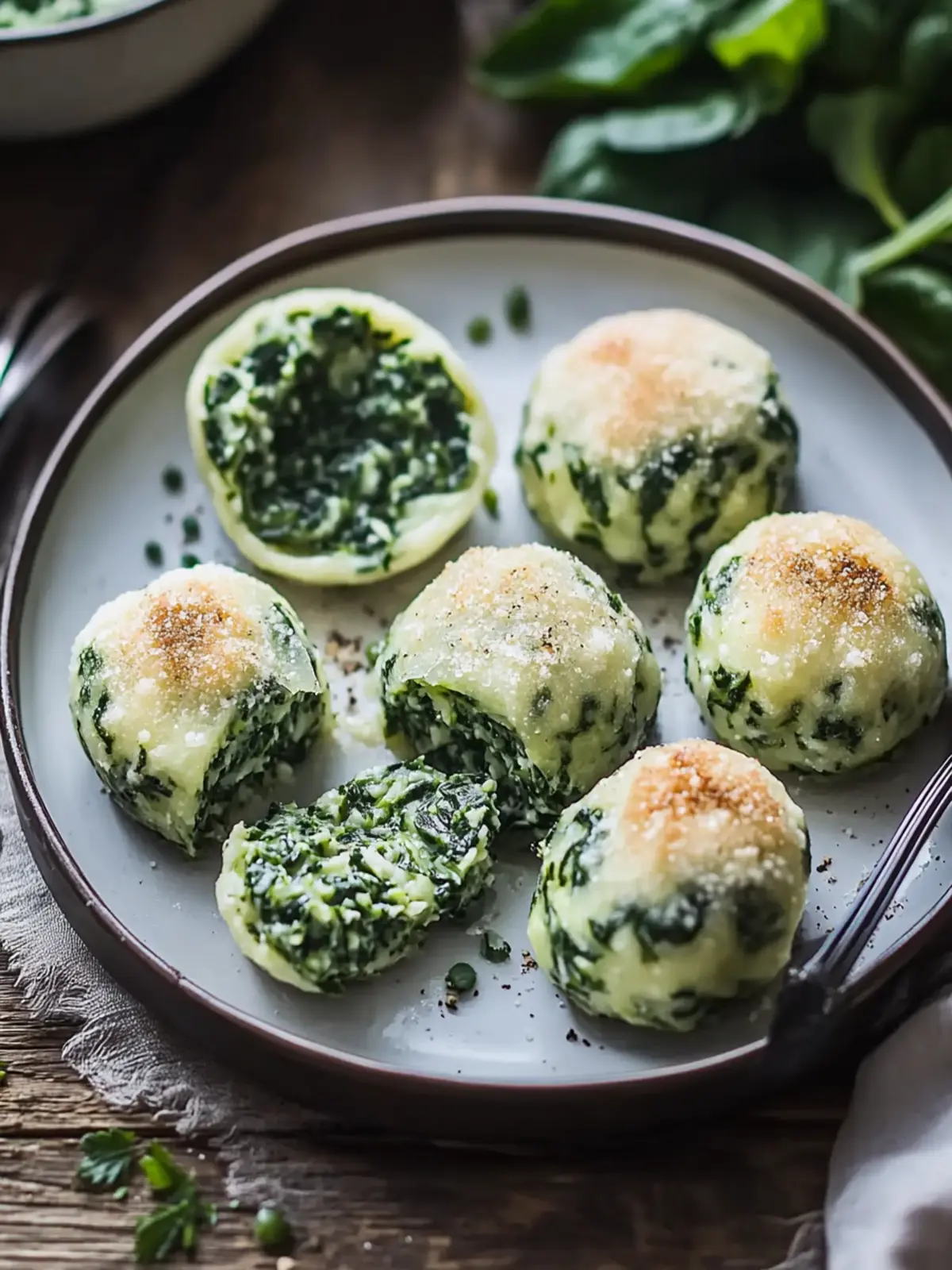 Delicious spinach dumplings with mushroom sauce