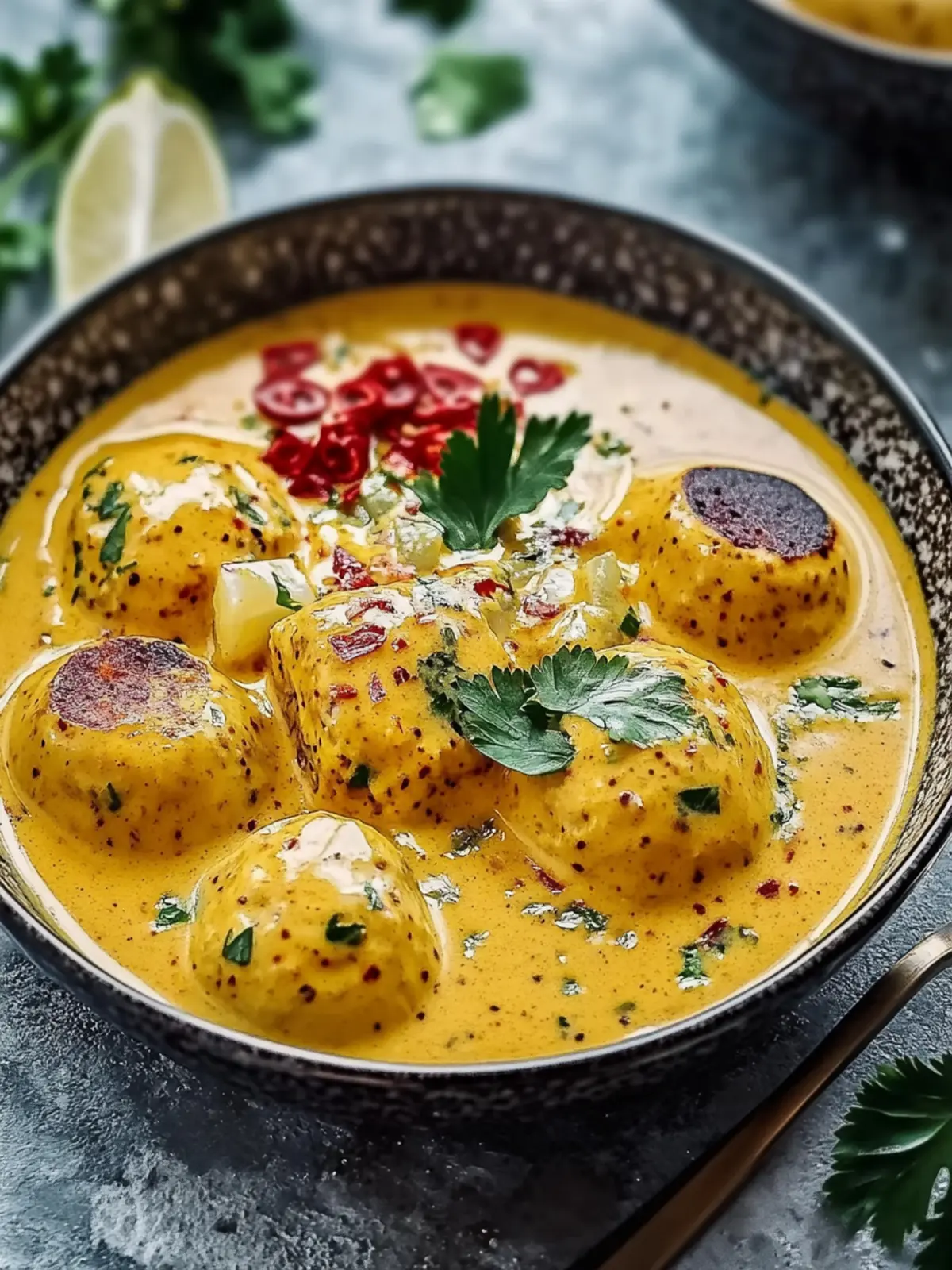 Veganer Linsenkloß in würziger Currysauce genießen