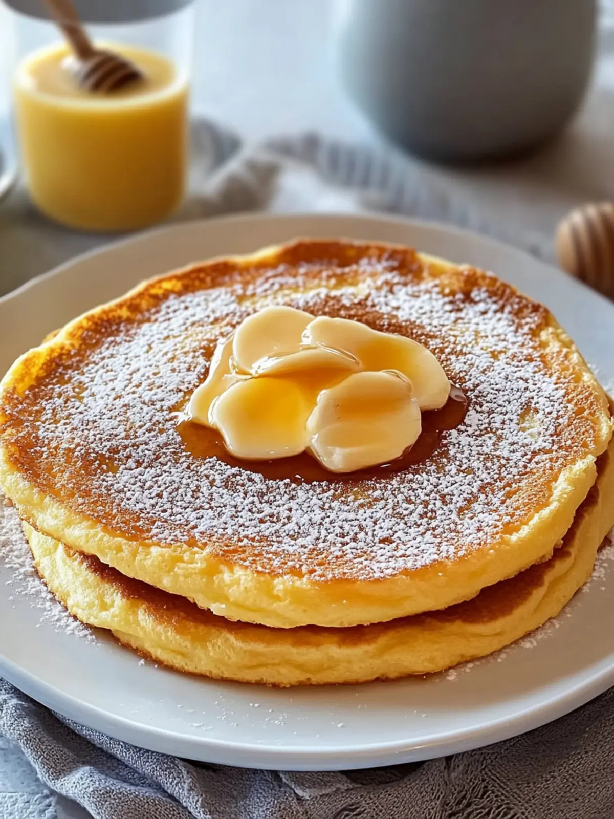 Fluffige Diner-Pfannkuchen mit Honig-Butter-Soße
