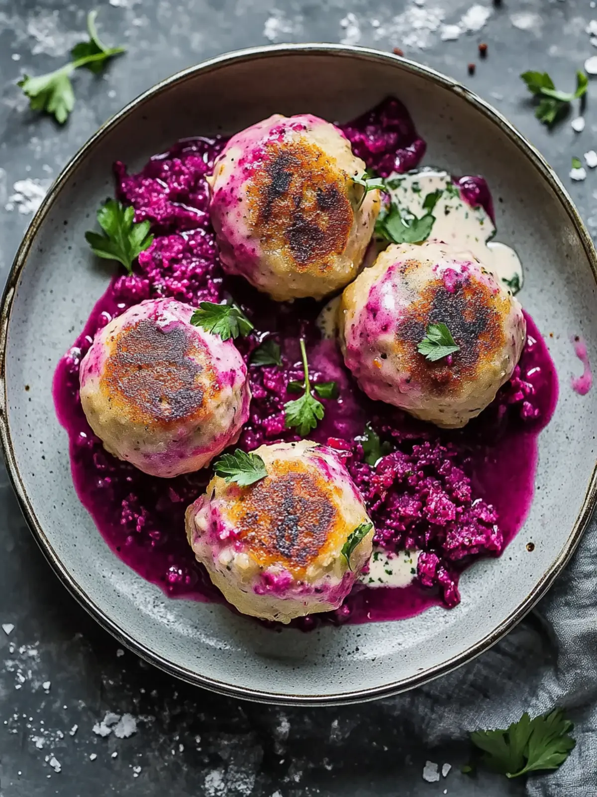 Brezenknödel mit Rotkohl & Rinderspeck Sahnesauce