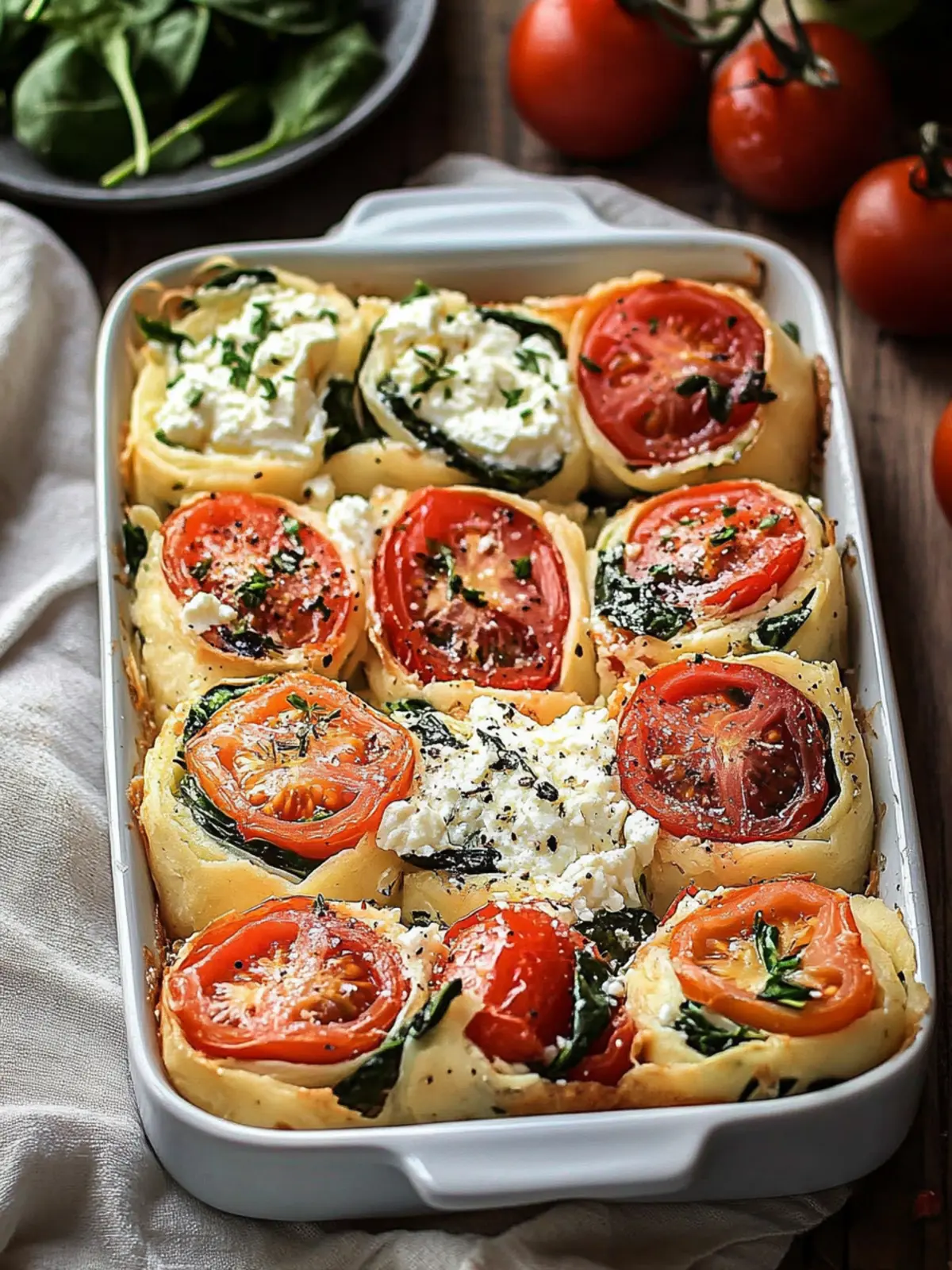 Feta Röllchen Tomaten Spinat