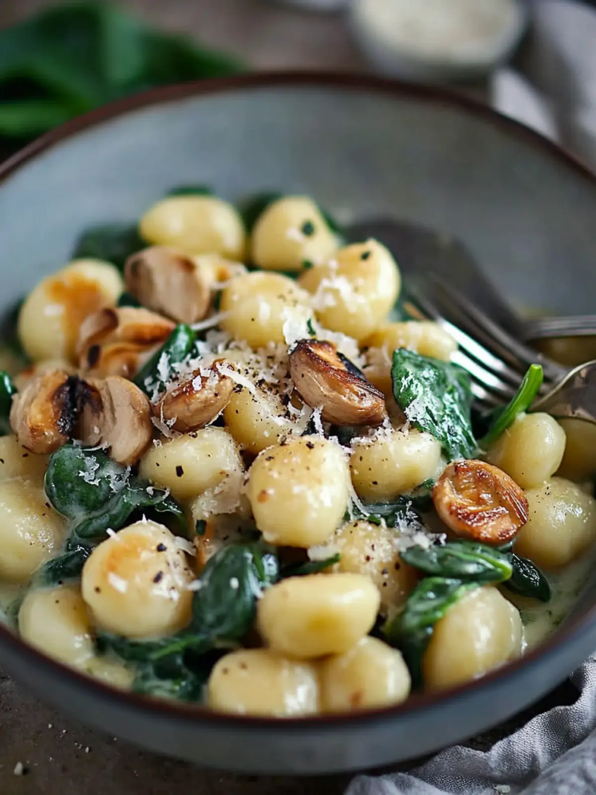 Gnocchi with mushrooms spinach