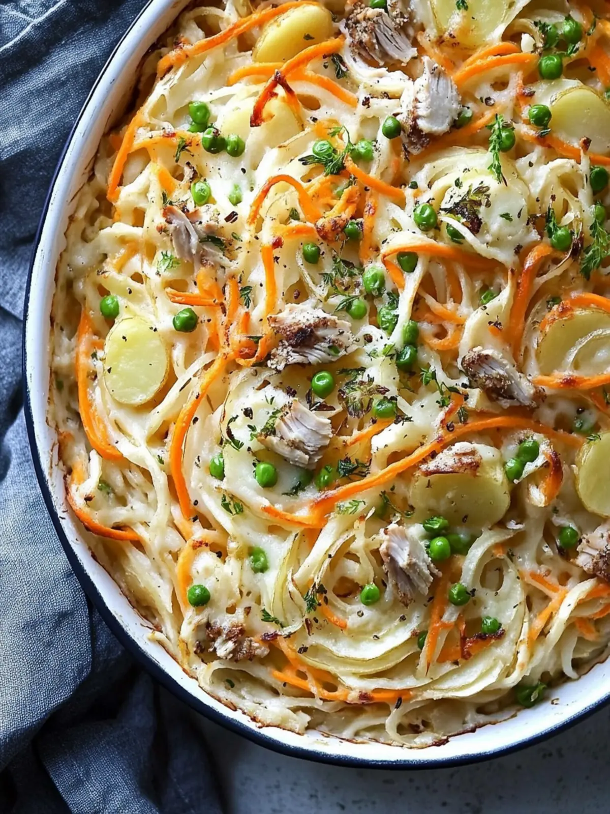Spiralisierte Steckrüben-Kartoffel-Gratin-Auflauf mit Truthahn
