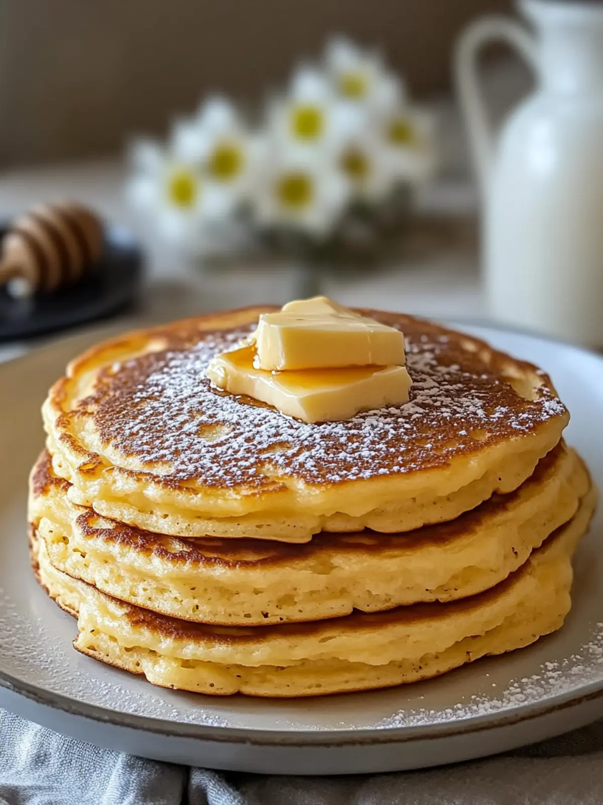 Fluffige Diner-Pfannkuchen mit Honig-Butter-Soße