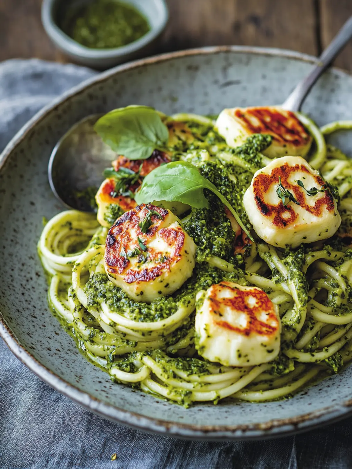 Vegetarian recipes: Halloumi with zucchini pesto pasta