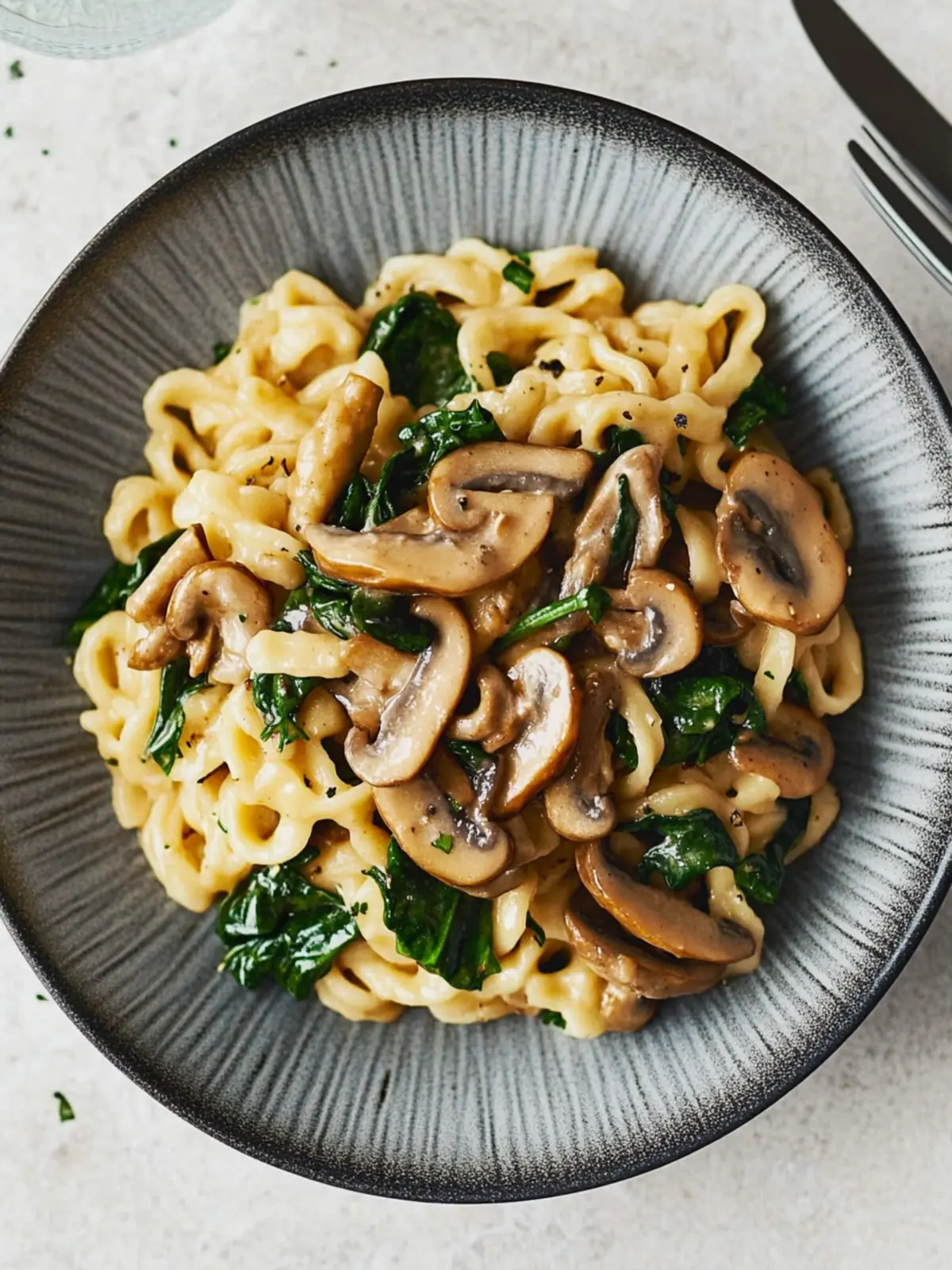 Spätzle mit Champignon-Spinat-Sauce