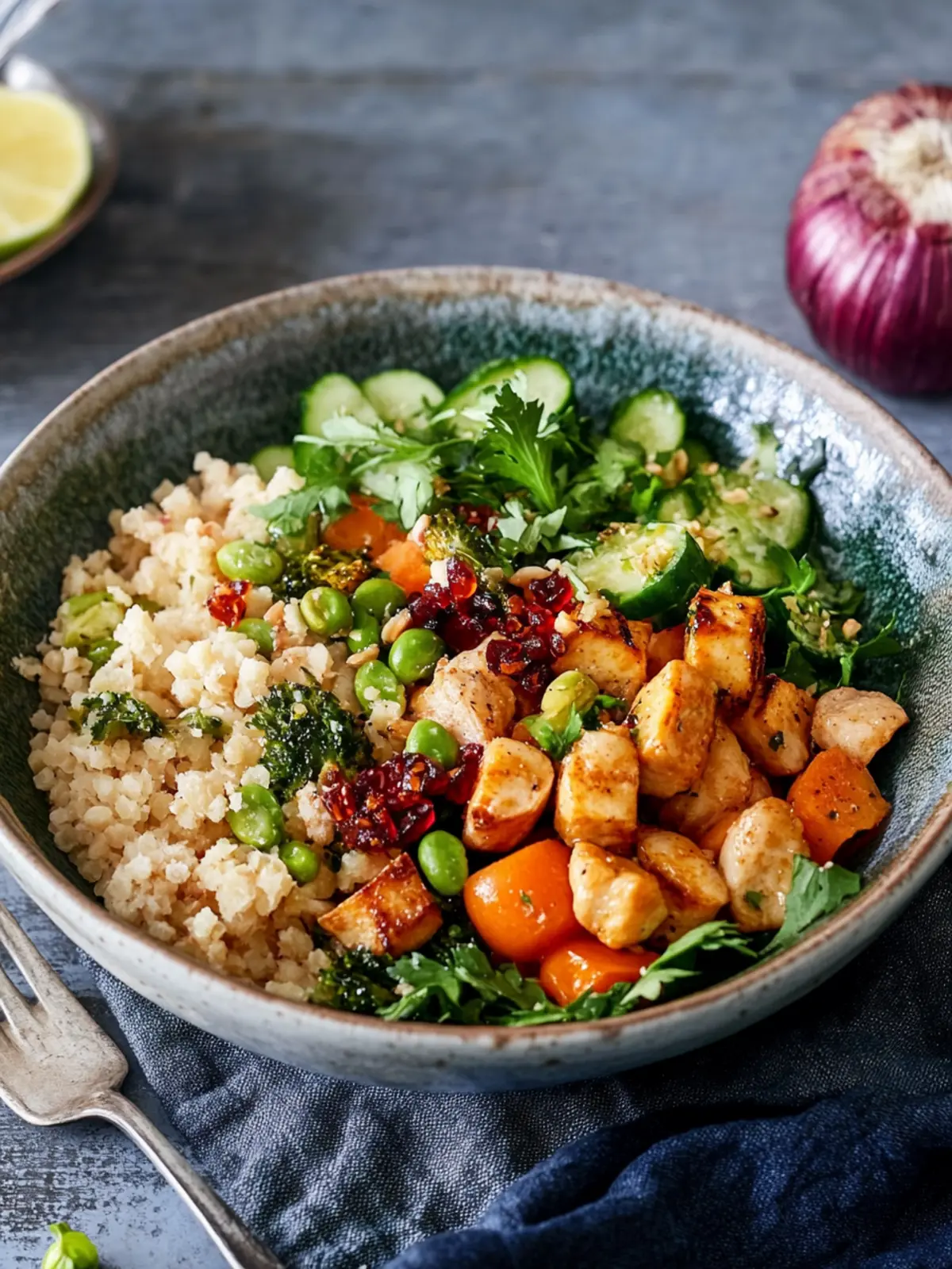Winter-Bowl mit Rosenkohl und Kürbis