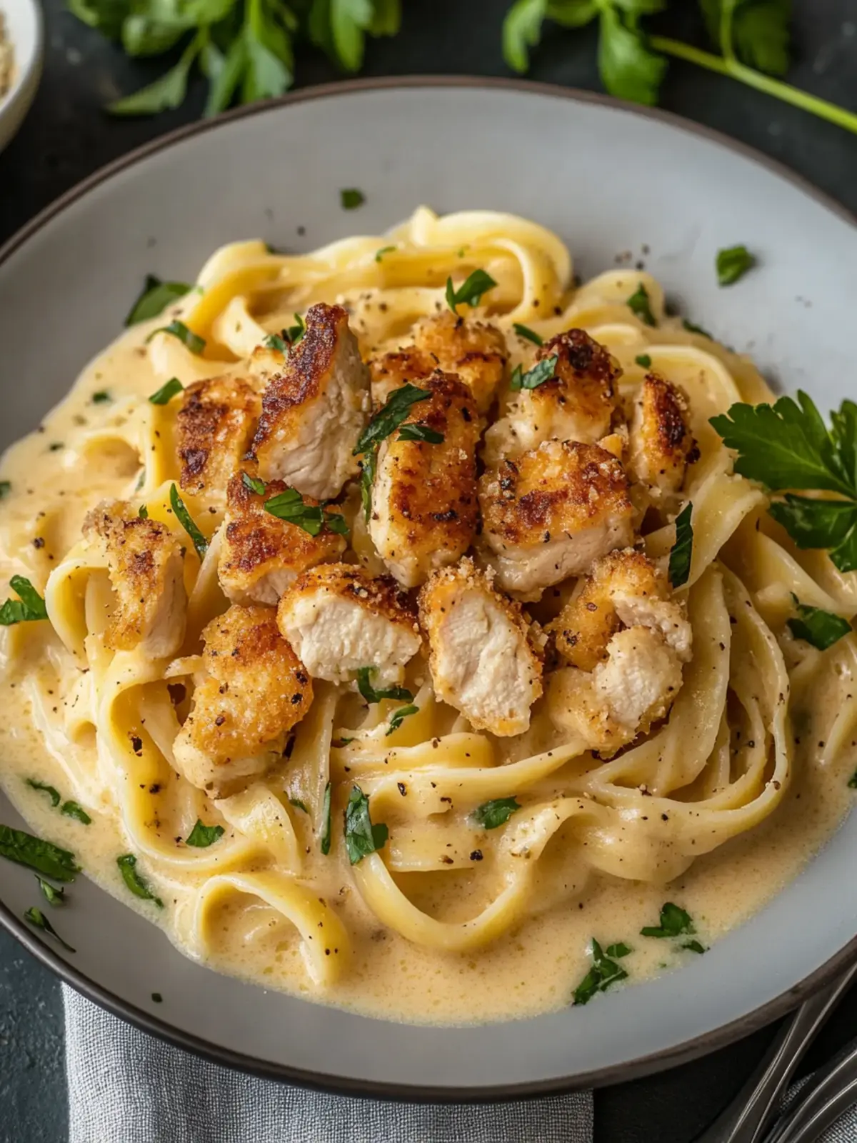 Zarte Hähnchenstreifen mit cremigen Nudeln in sahniger Sauce Zutaten