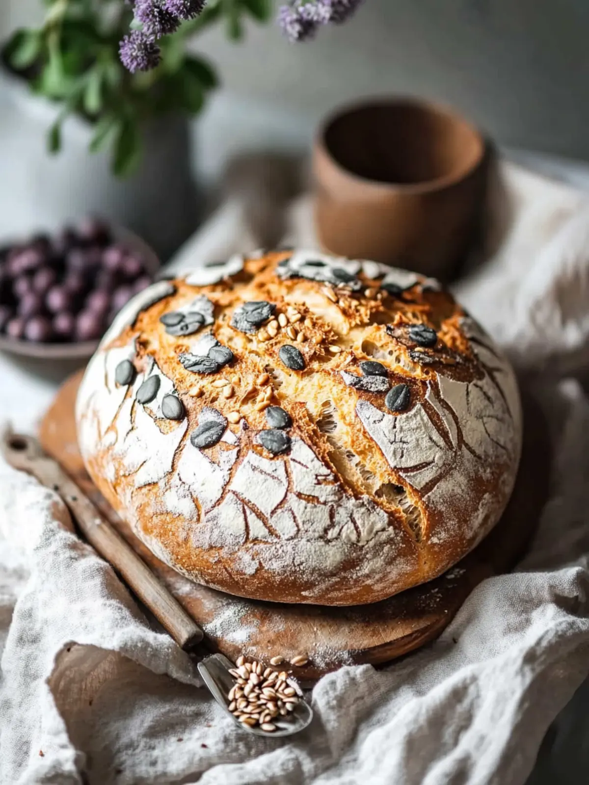 Topfbrot mit Dinkelmehl und Kürbiskernen