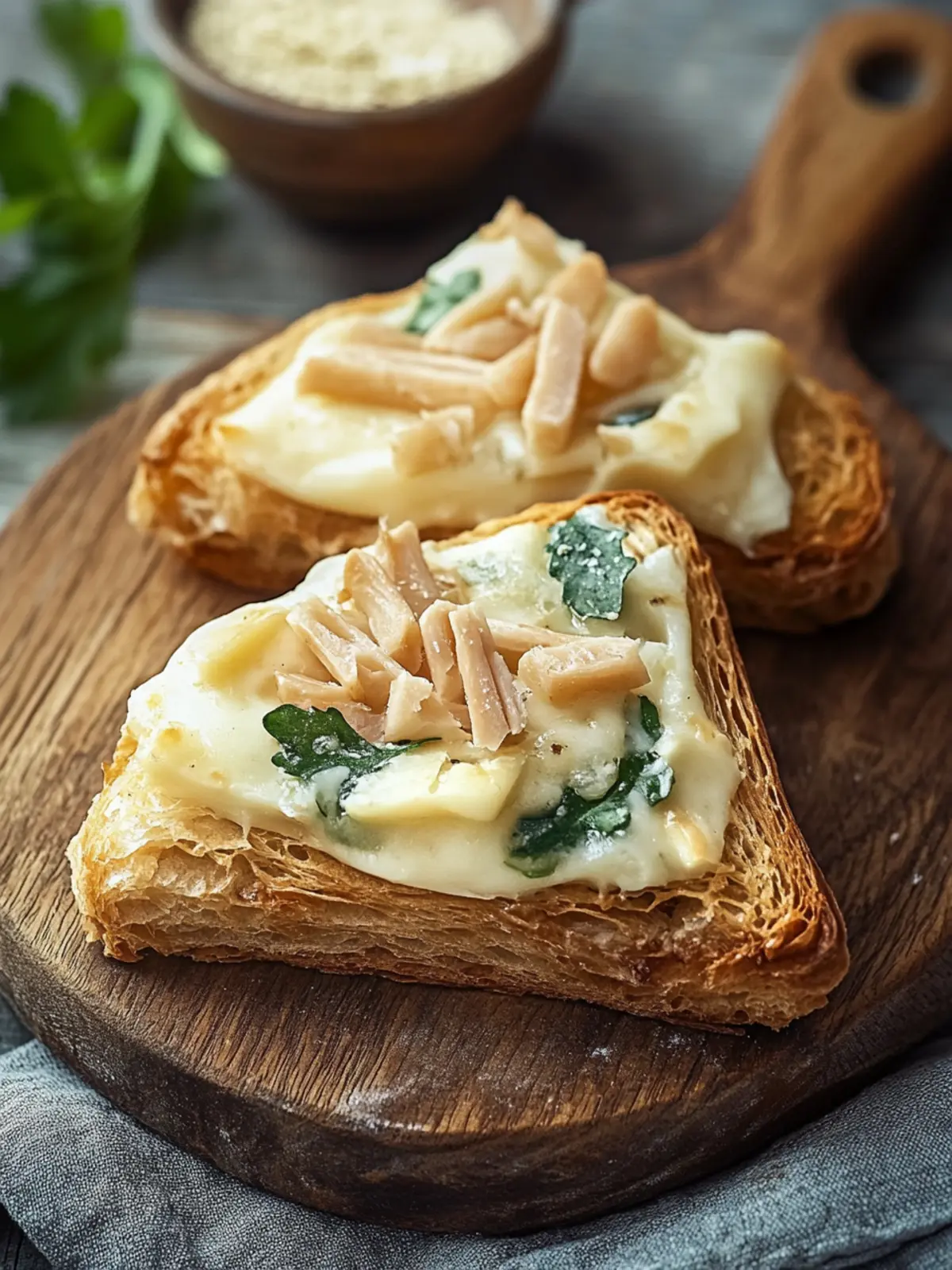 Savory puff pastry snack with ham and cheese