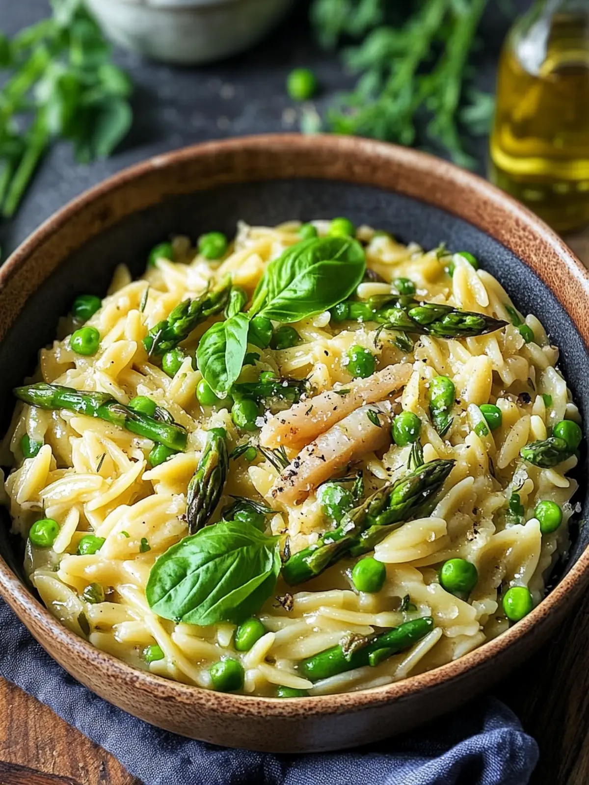 Eintopf-Orzo mit Spargel und Erbsen