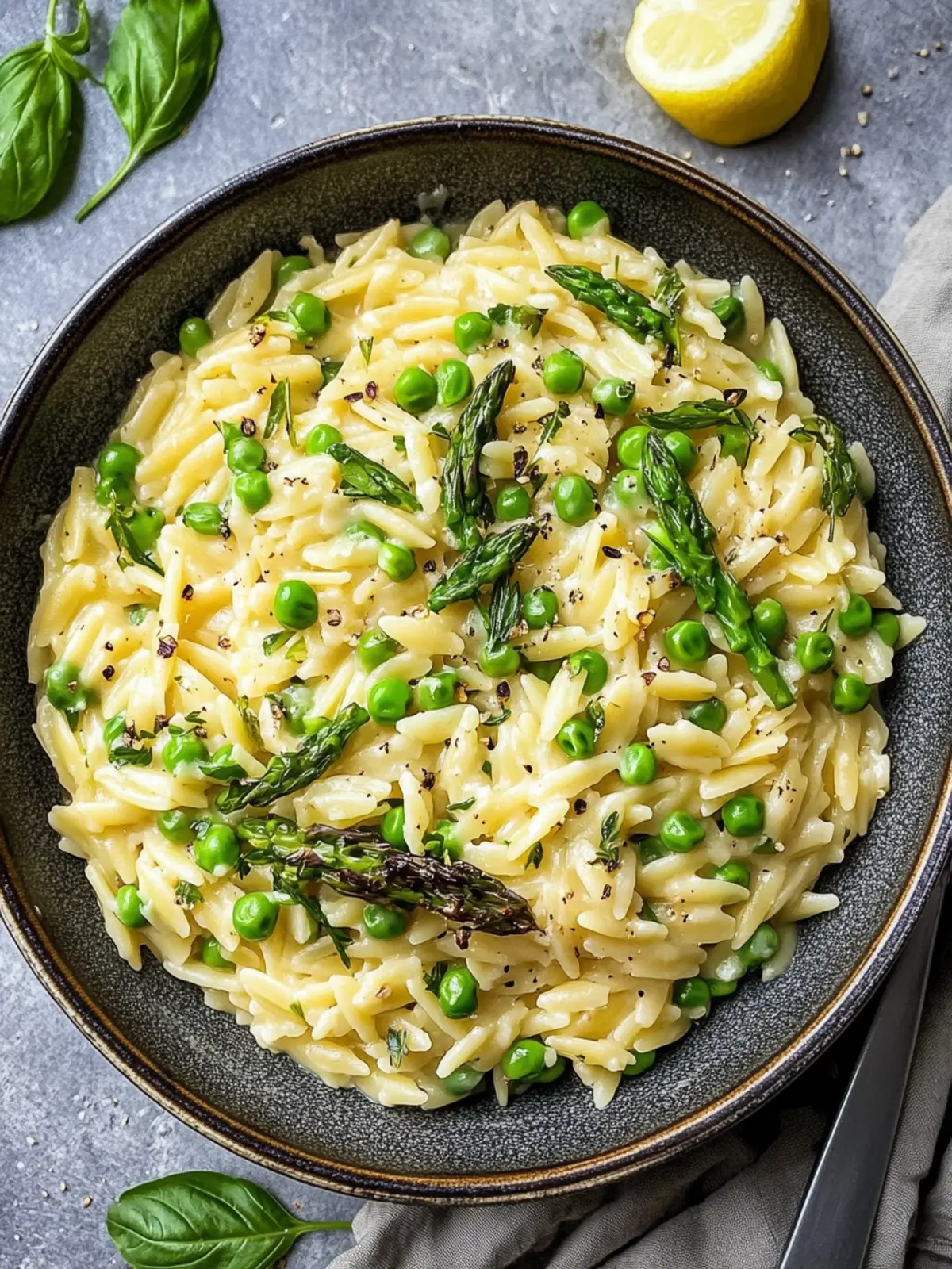 Eintopf-Orzo mit Spargel und Erbsen