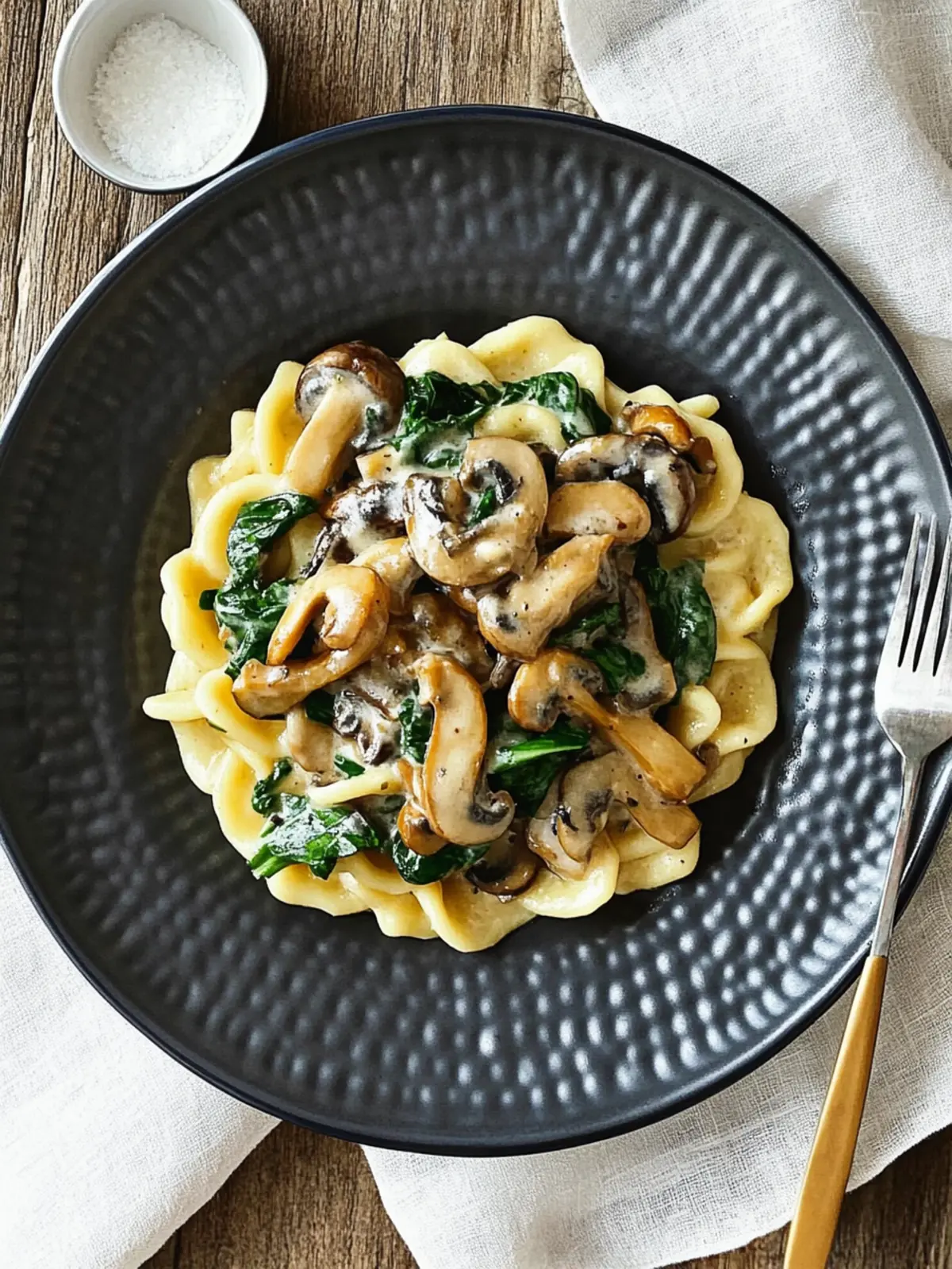 Spätzle mit Champignon-Spinat-Sauce