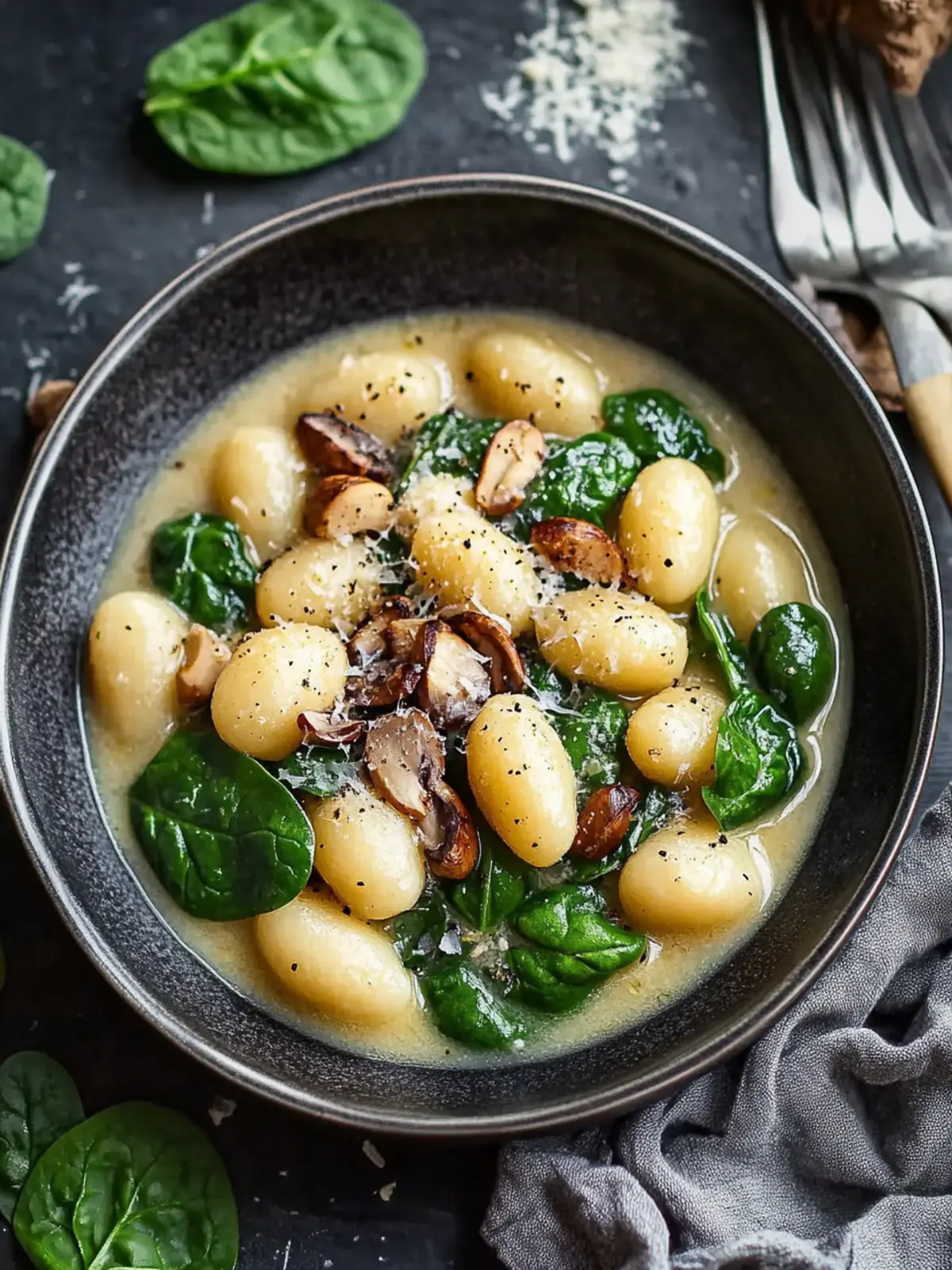 Cremige Spinat und Pilz Gnocchi