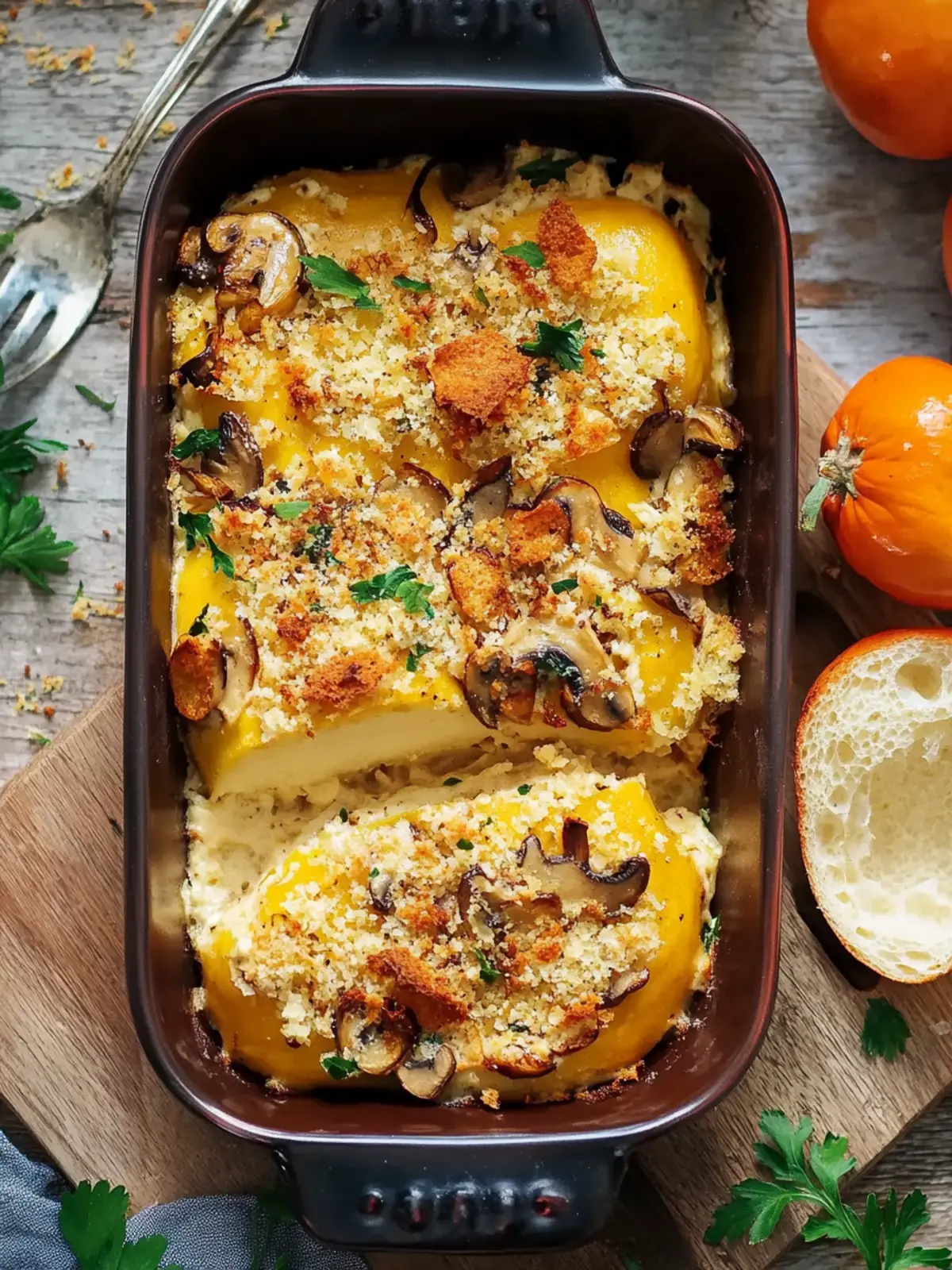 Gratinierter Kürbis mit Champignons