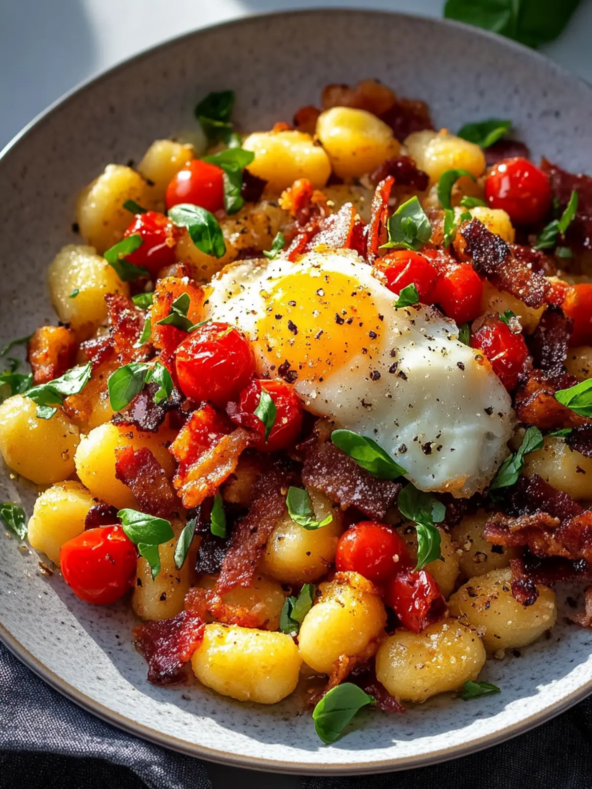 Gnocchi-Hash mit Ei und Rinderbacon