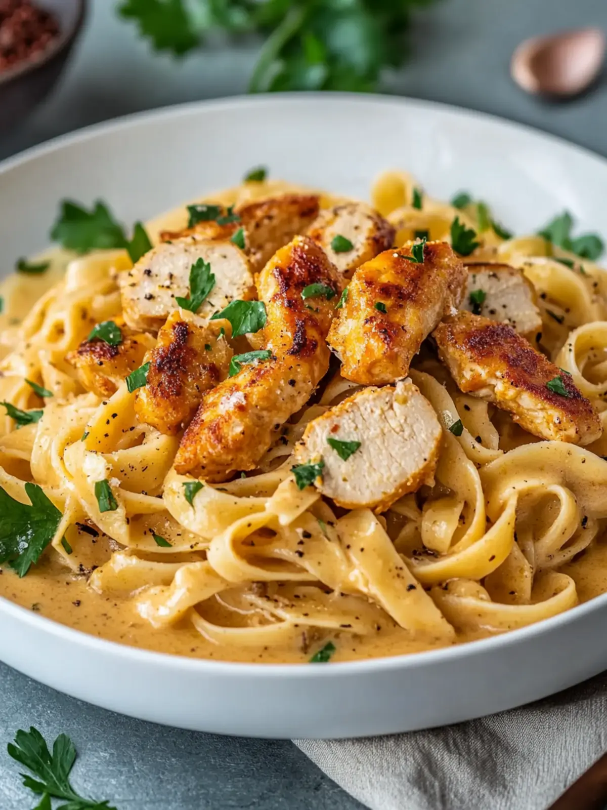 Zarte Hähnchenstreifen mit cremigen Nudeln in sahniger Sauce Zutaten