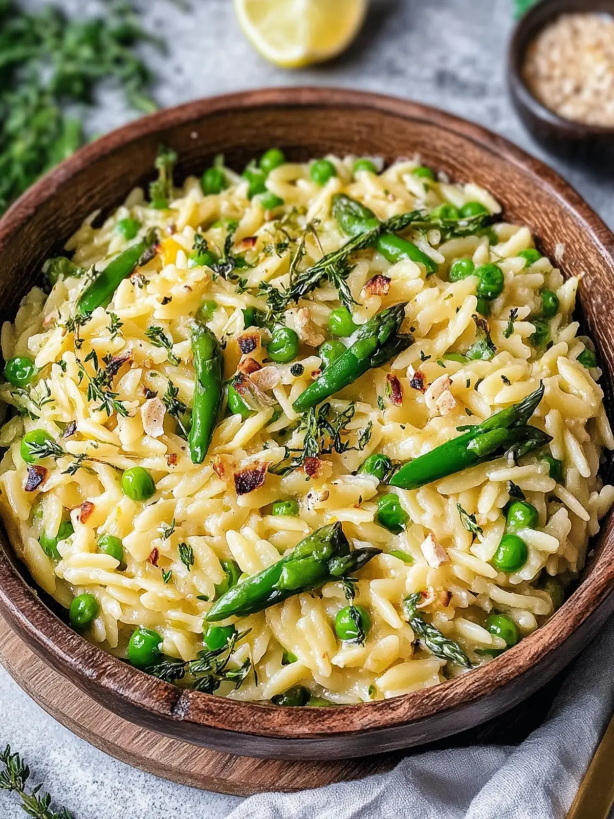 Eintopf-Orzo mit Spargel und Erbsen