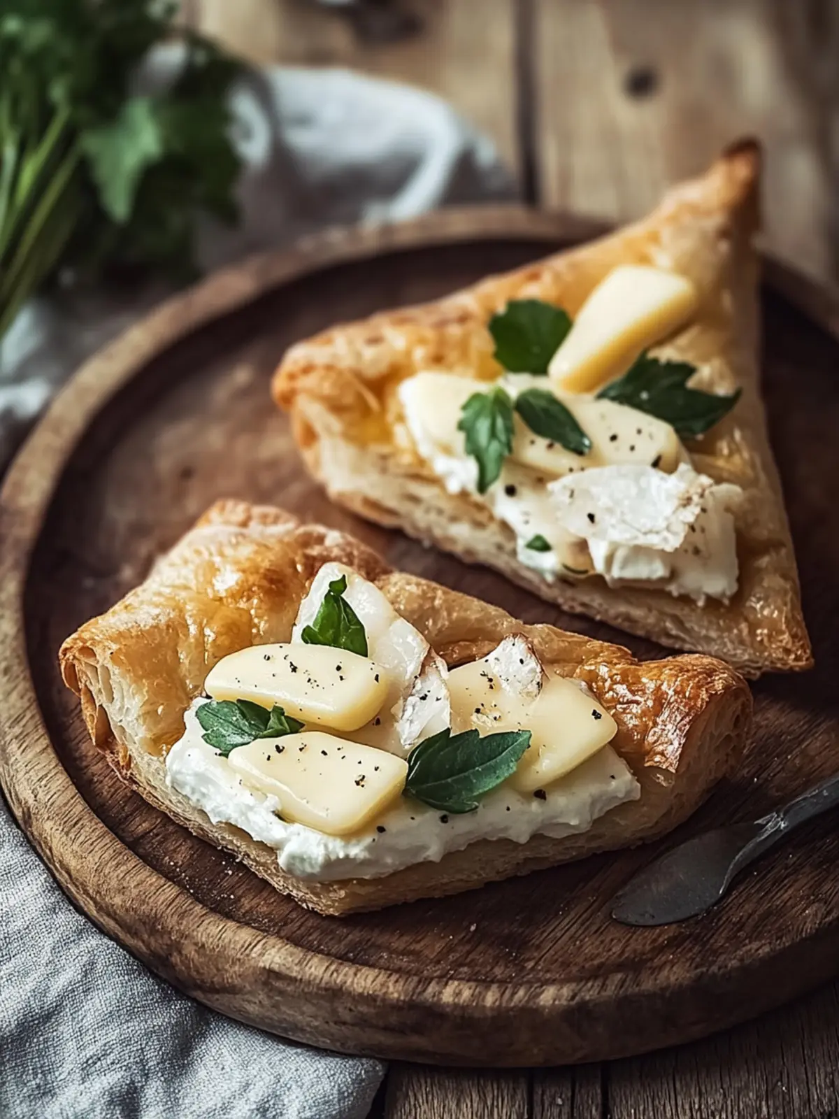 Savory puff pastry snack with ham and cheese