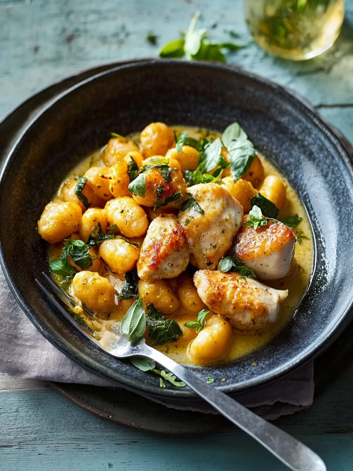 Kürbis-Gnocchi mit Kräuter-Poulet