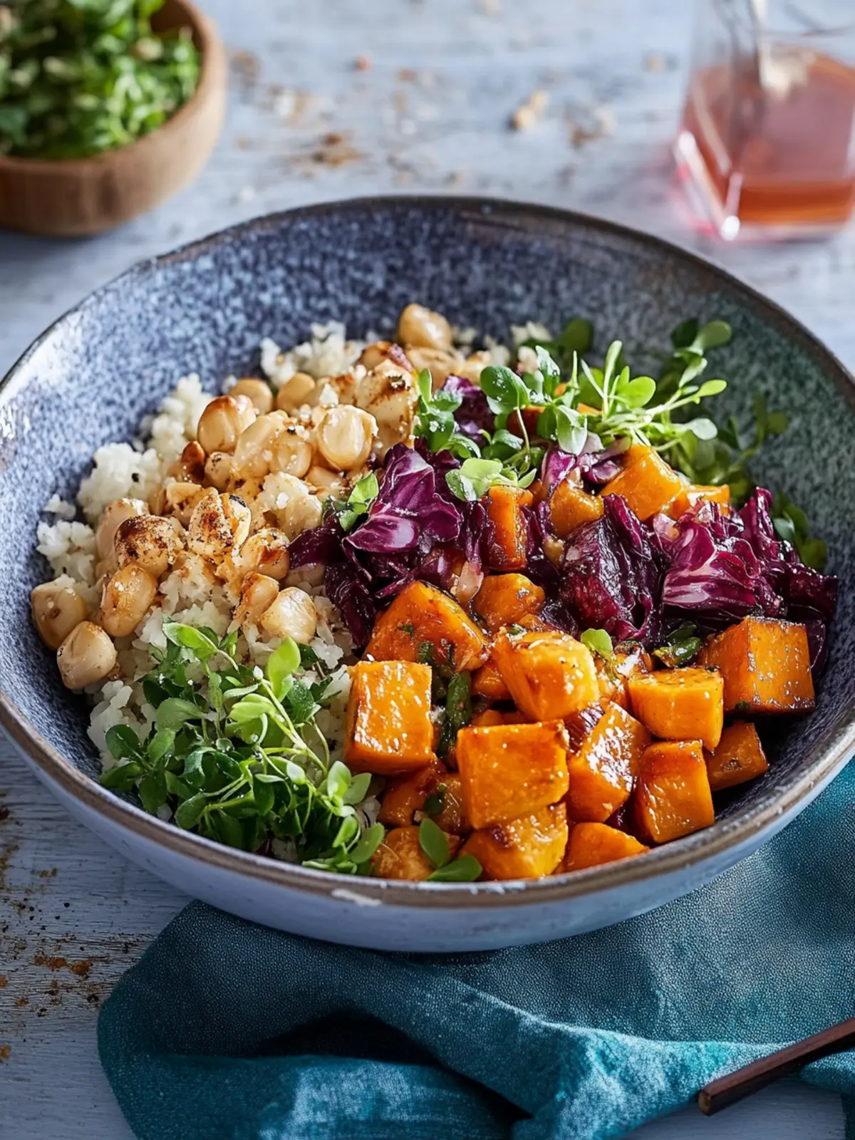 Winter-Bowl mit Rosenkohl und Kürbis